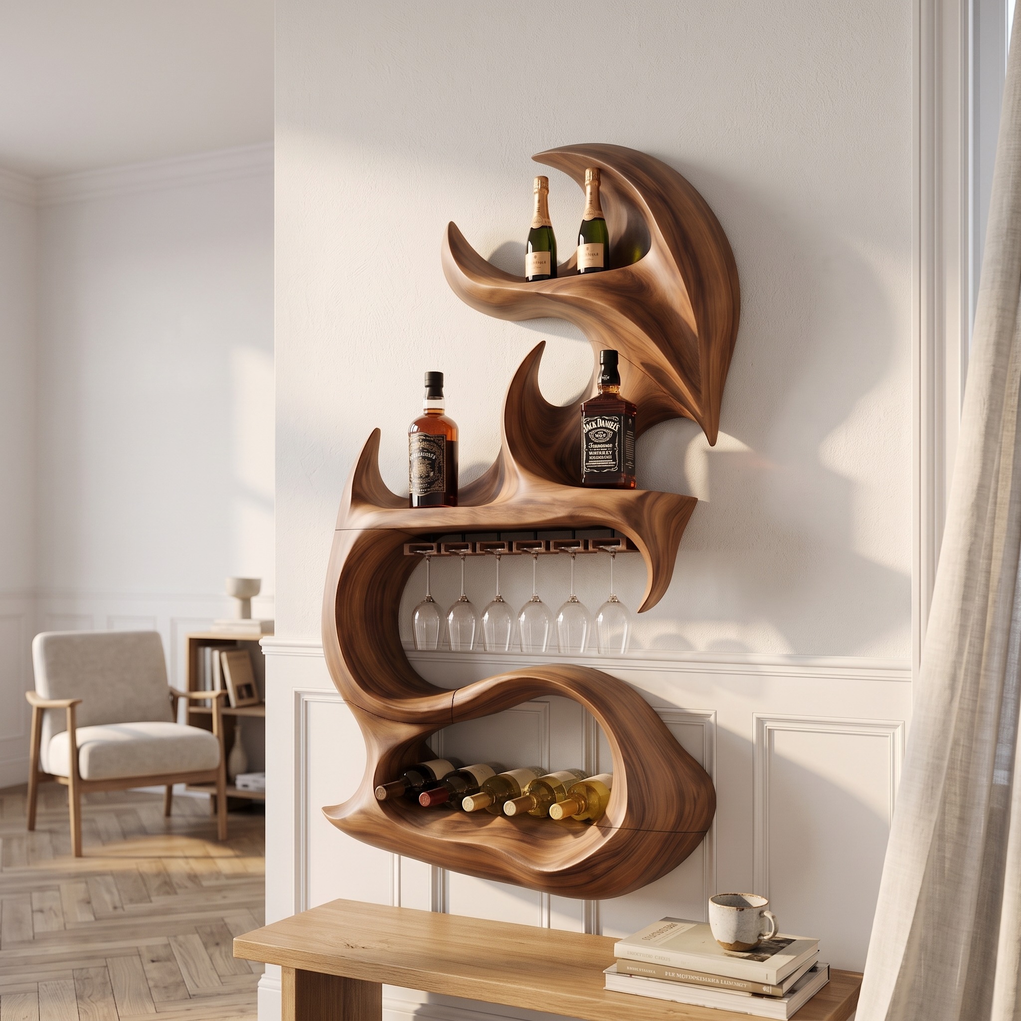Modern Sculptural Bottle Display for Living Space