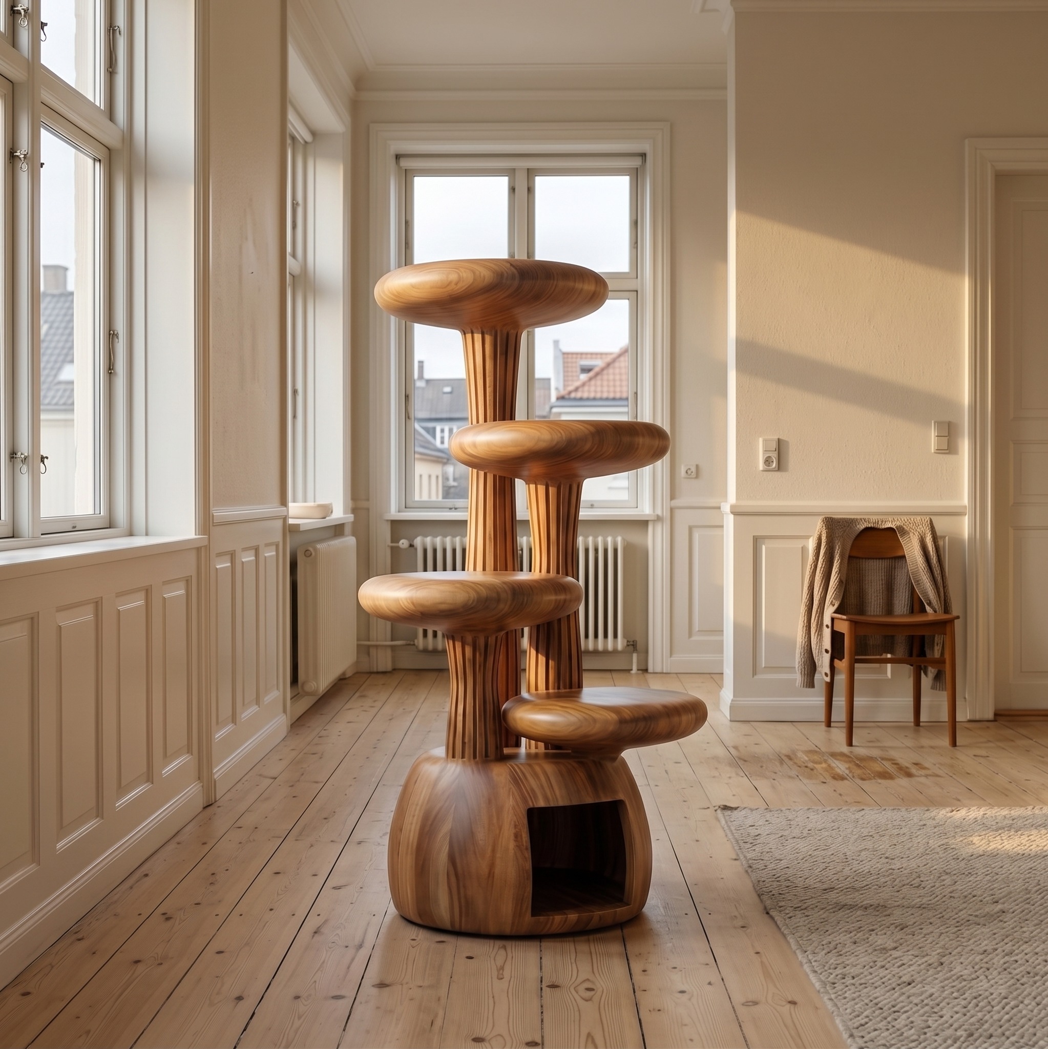 Modern Sculptural Cat Tree Tower for Living Room and Pet Area