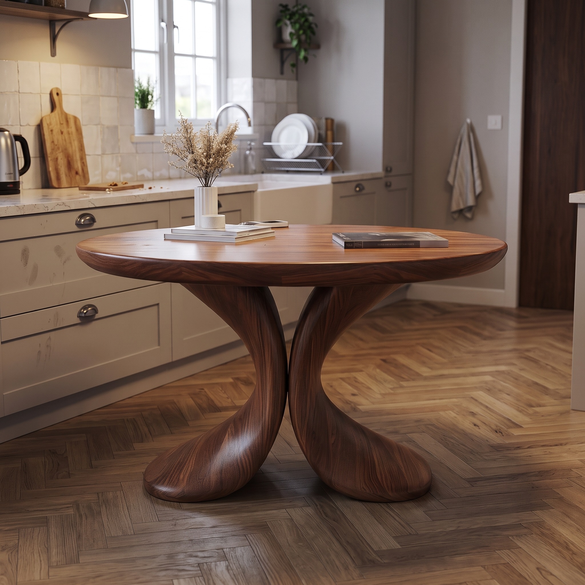 Modern Sculptural Coffee Table, Unique Solid Wood Abstract Art Shape Centerpiece Table for Contemporary Living Room