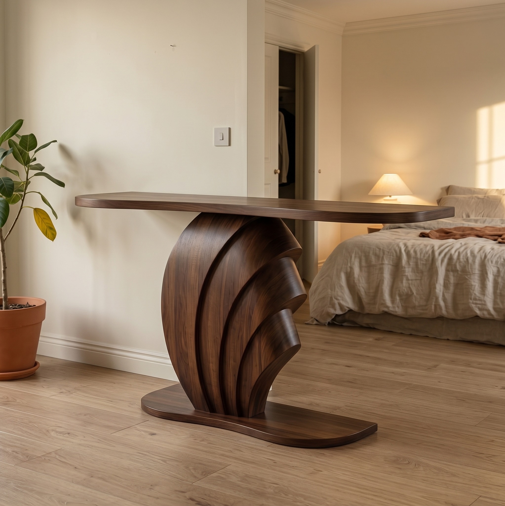 Modern Sculptural Console Table, Solid Wood Accent Sofa Table for Living Room & Entryway