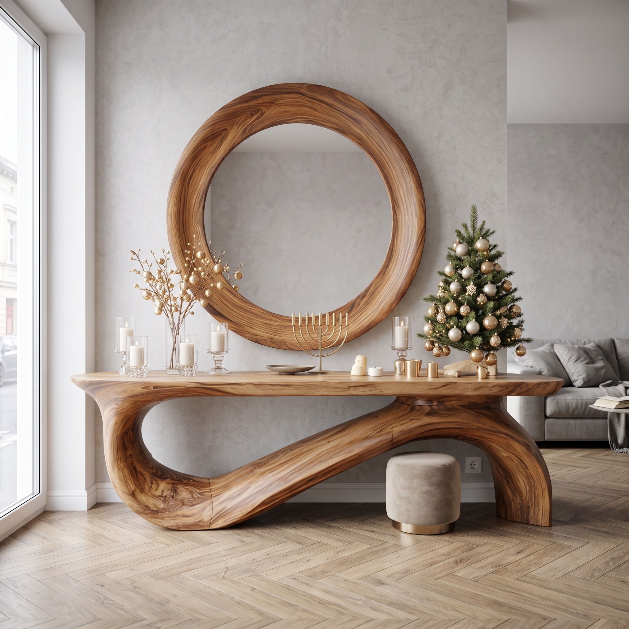 Modern Sculptural Console Table, Solid Wood Slab Entryway Table, Unique Art Deco Sofa Accent Table for Foyer