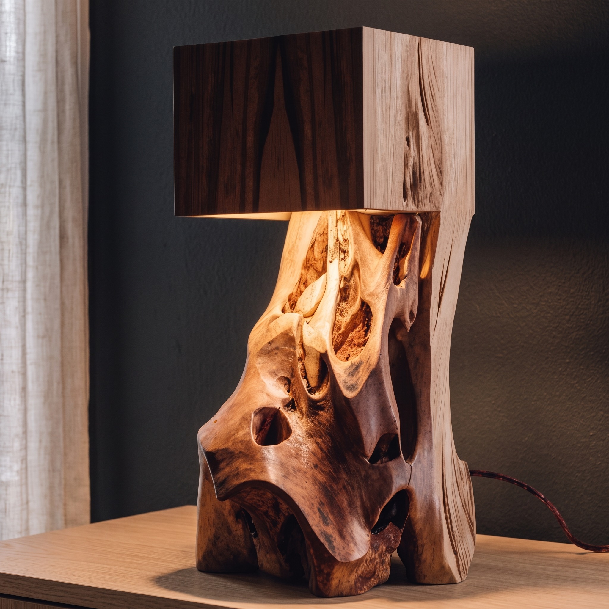 Modern Sculptural Driftwood Table Lamp for Bedroom Living Room Ambient Lighting Decor