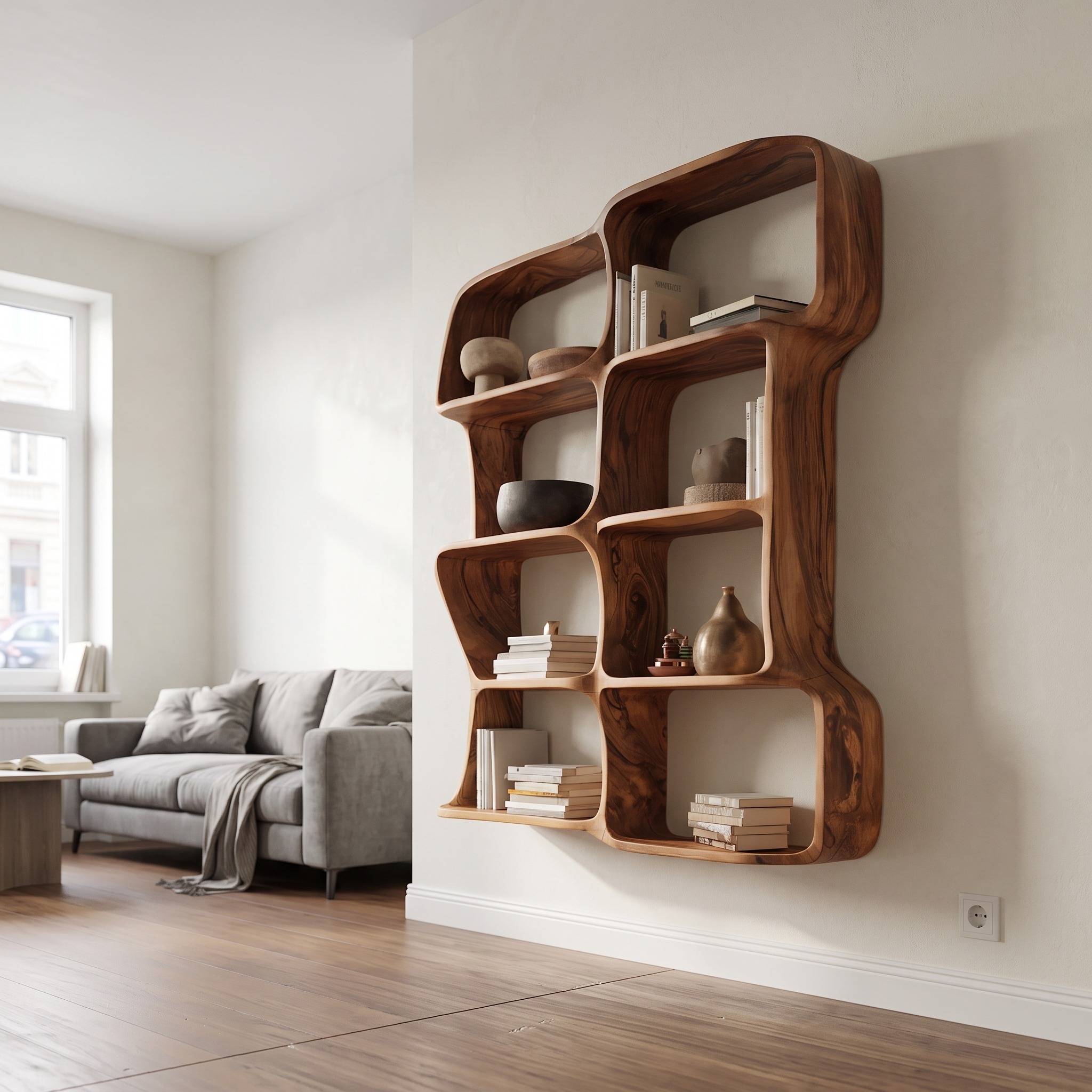 Modern Sculptural Floating Bookshelf for Bedroom or Living Room