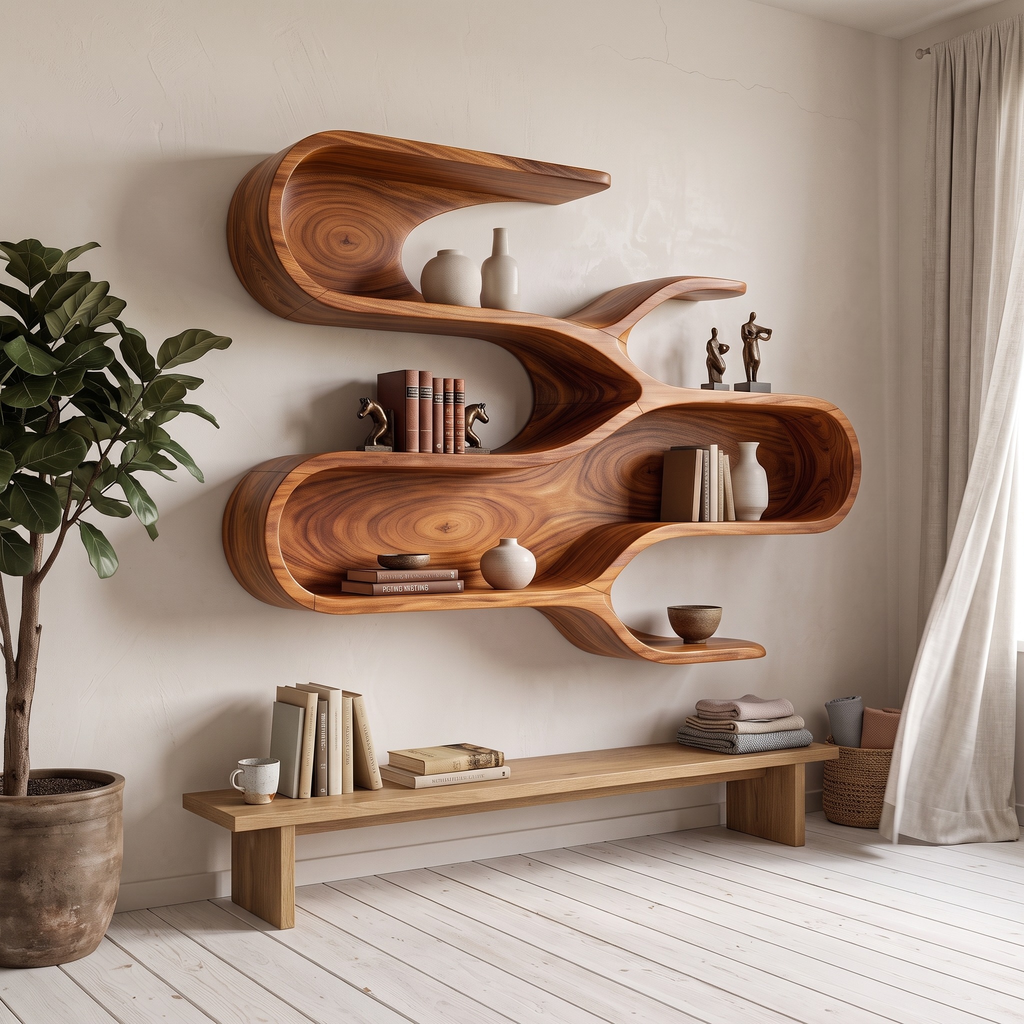 Modern Sculptural Floating Shelves for Living Room