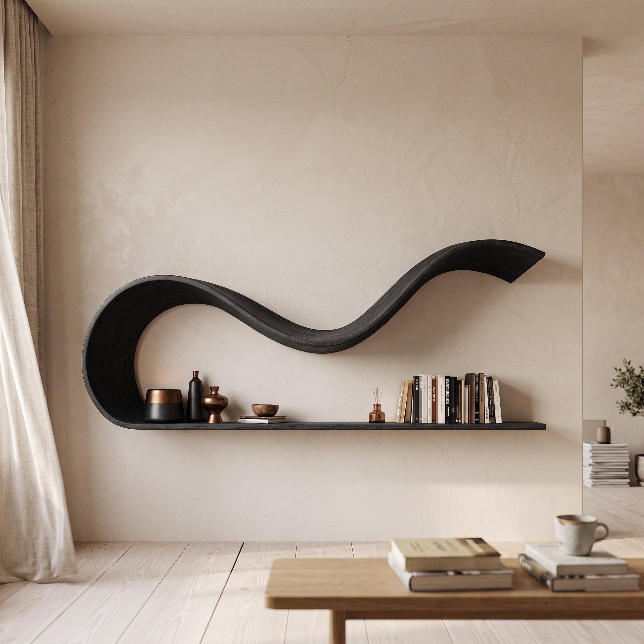 Modern Sculptural Floating Wall Shelf Living Room Interior Decor