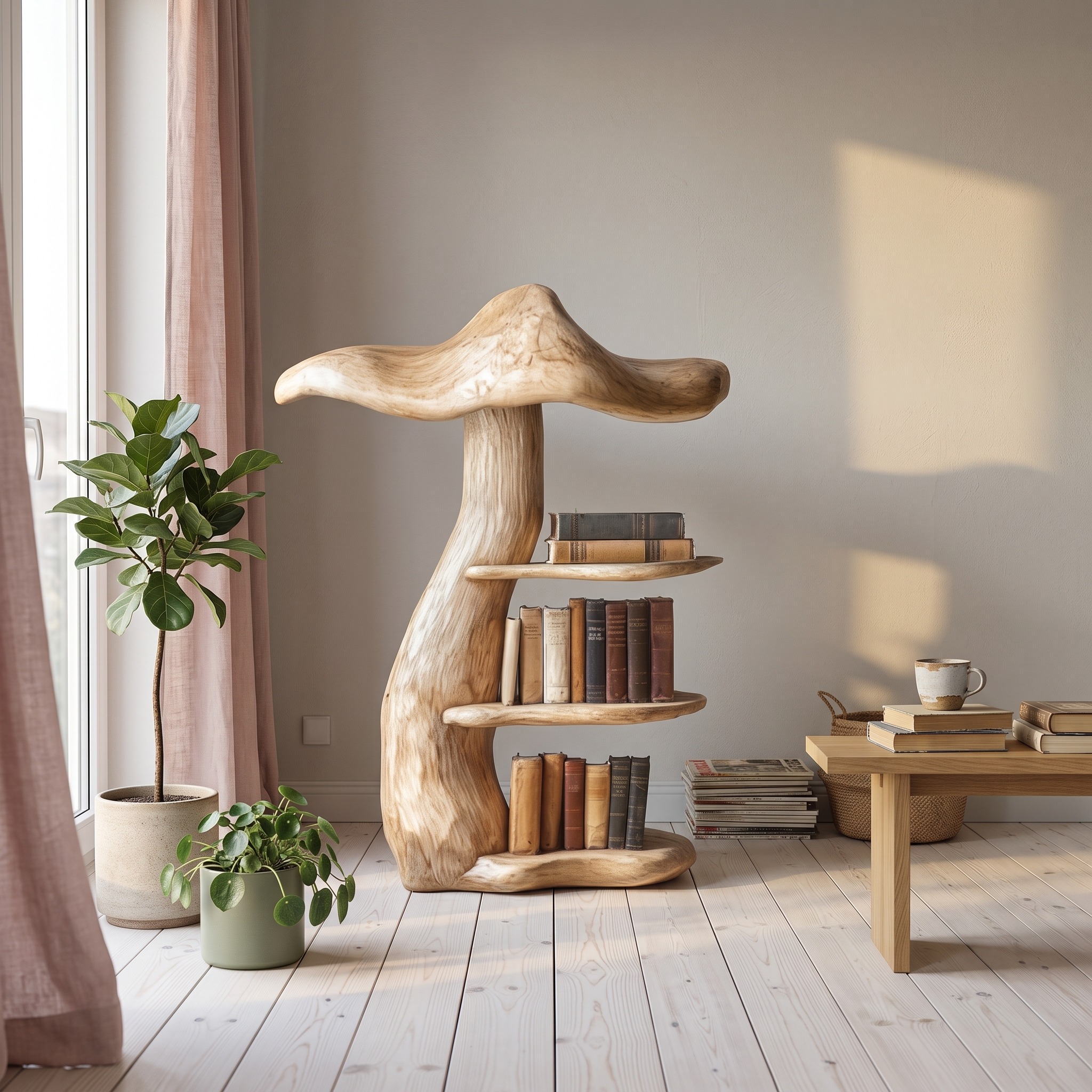 Modern Sculptural Mushroom Shelf for Living Room and Interior Decor