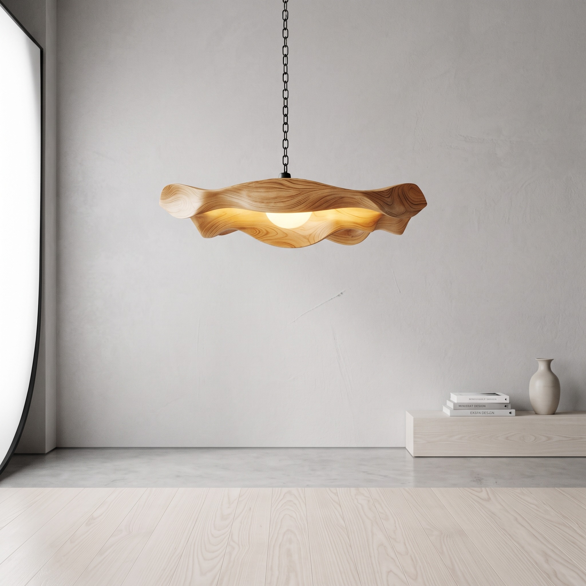Modern Sculptural Pendant Light, Artistic Wooden Hanging Ceiling Chandelier for Living Room & Dining Area