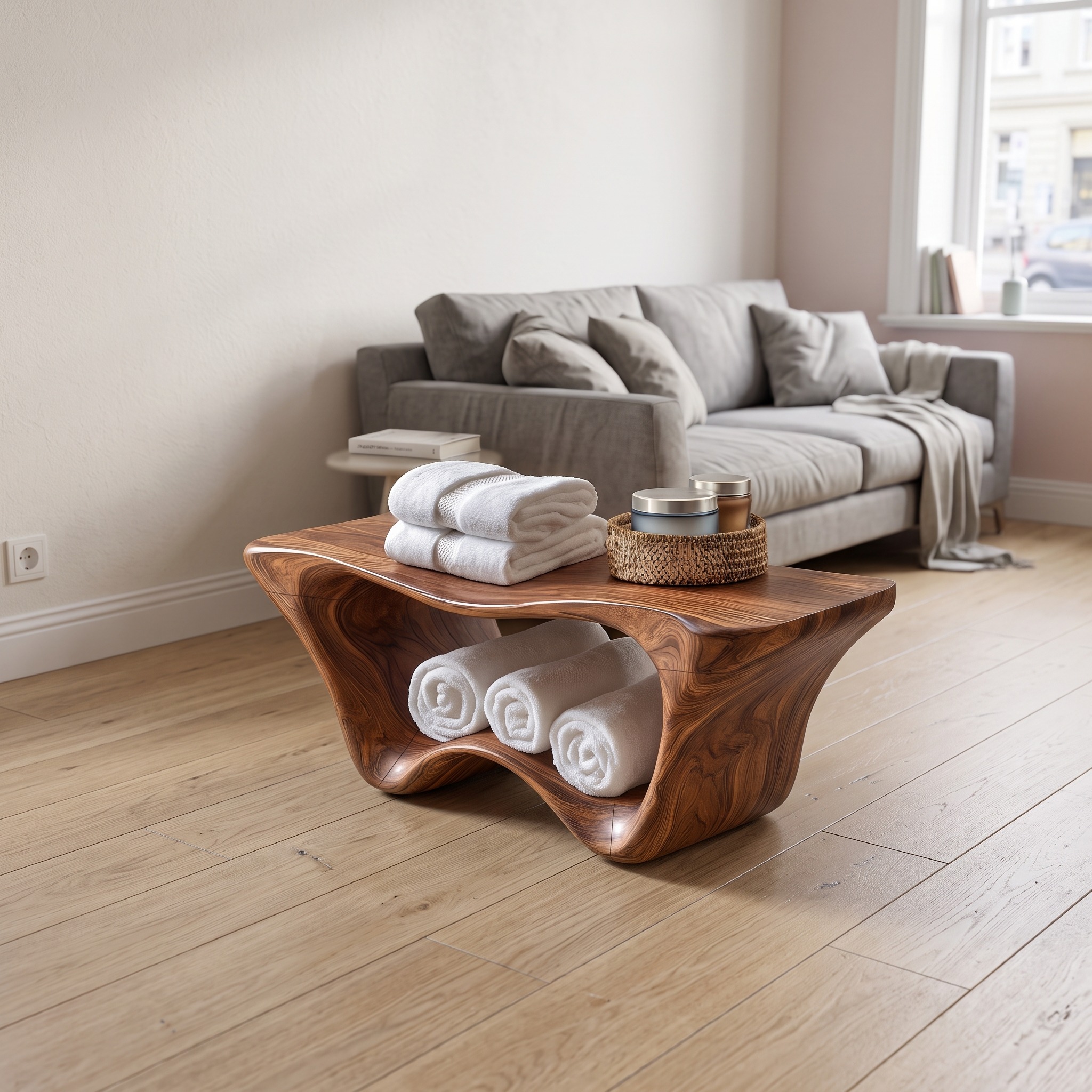 Modern Sculptural Shower Bench Two Tier for Bathroom Decor