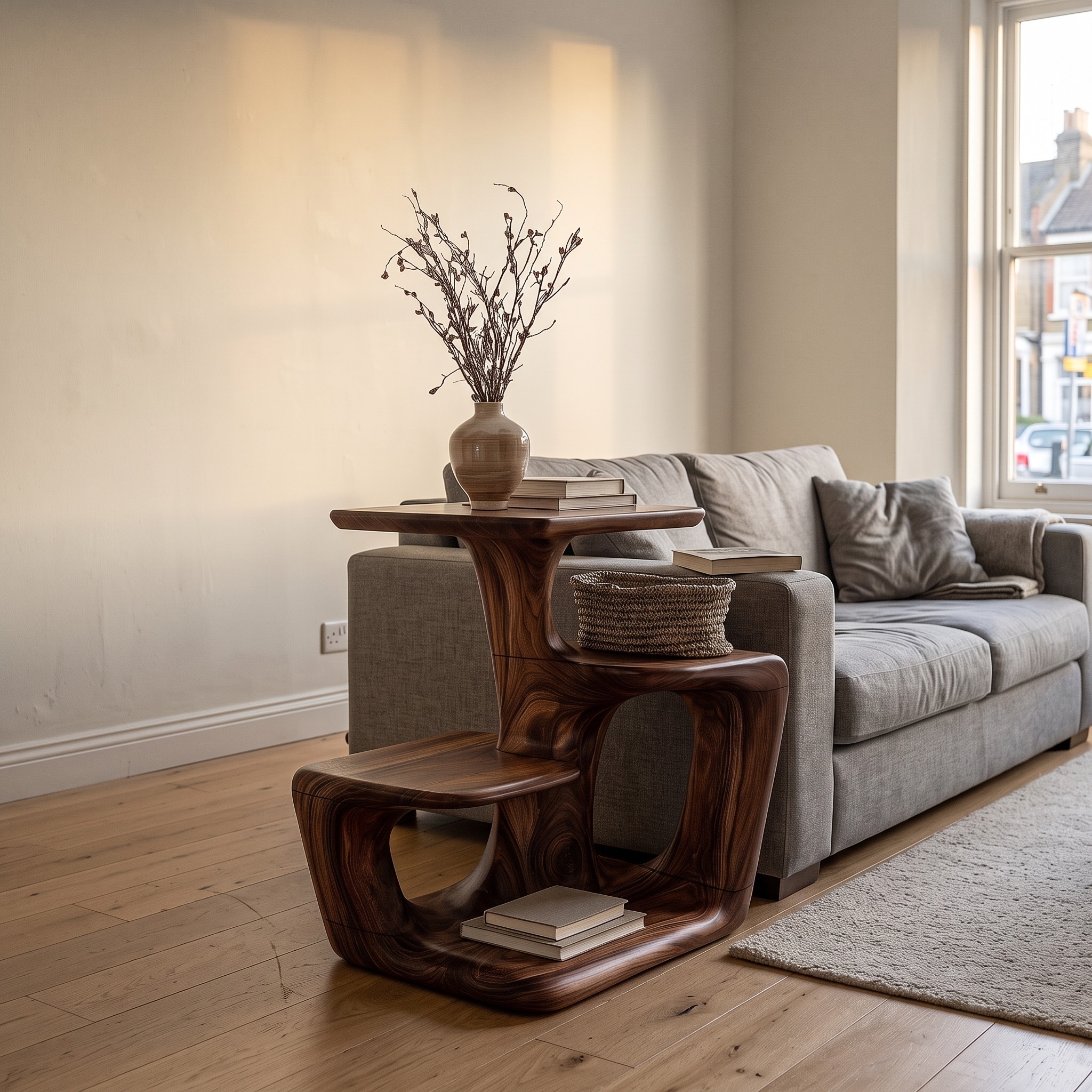 Modern Sculptural Side Table with Curved Form for Living Room