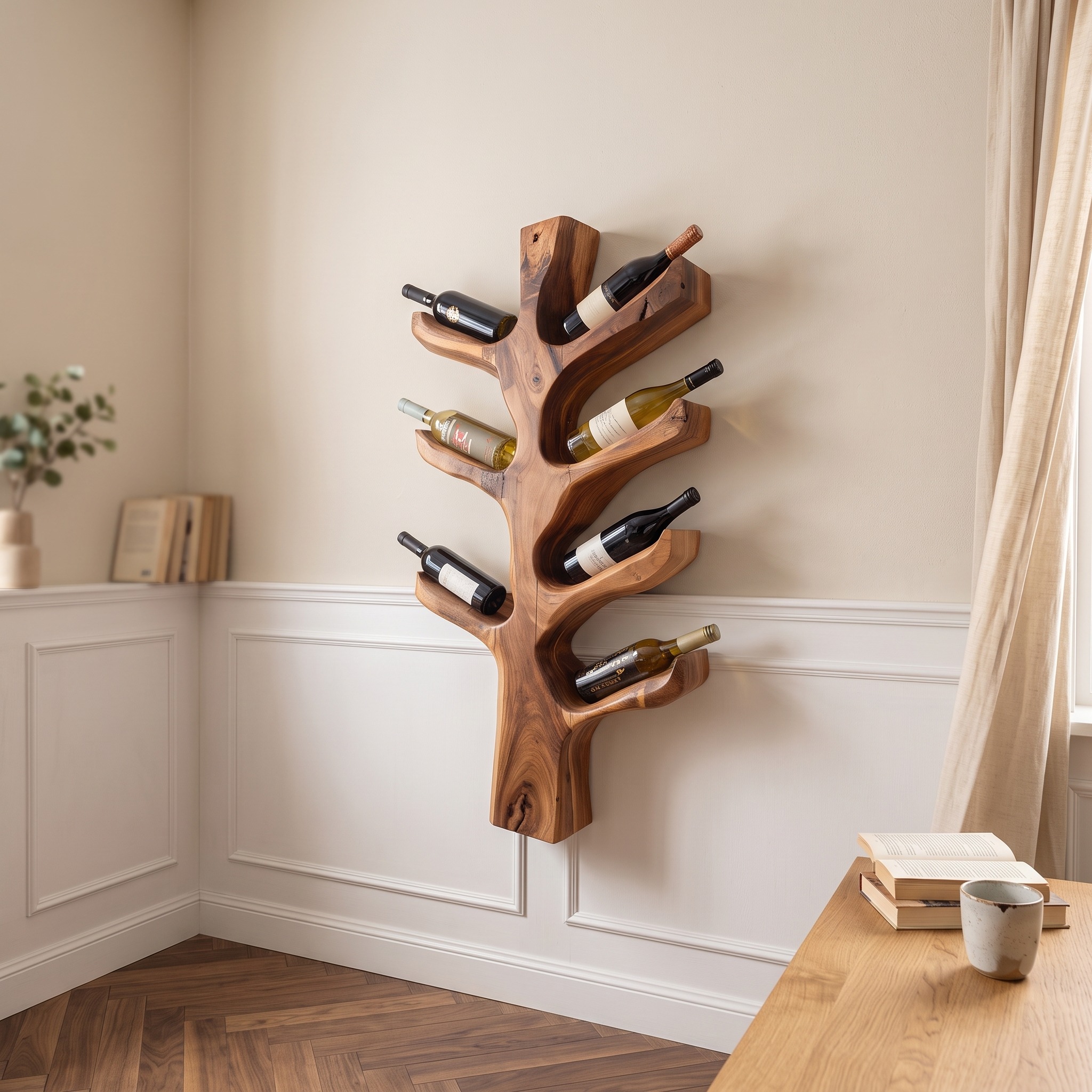 Modern Sculptural Tree Branch Wine Holder for Kitchen Decor