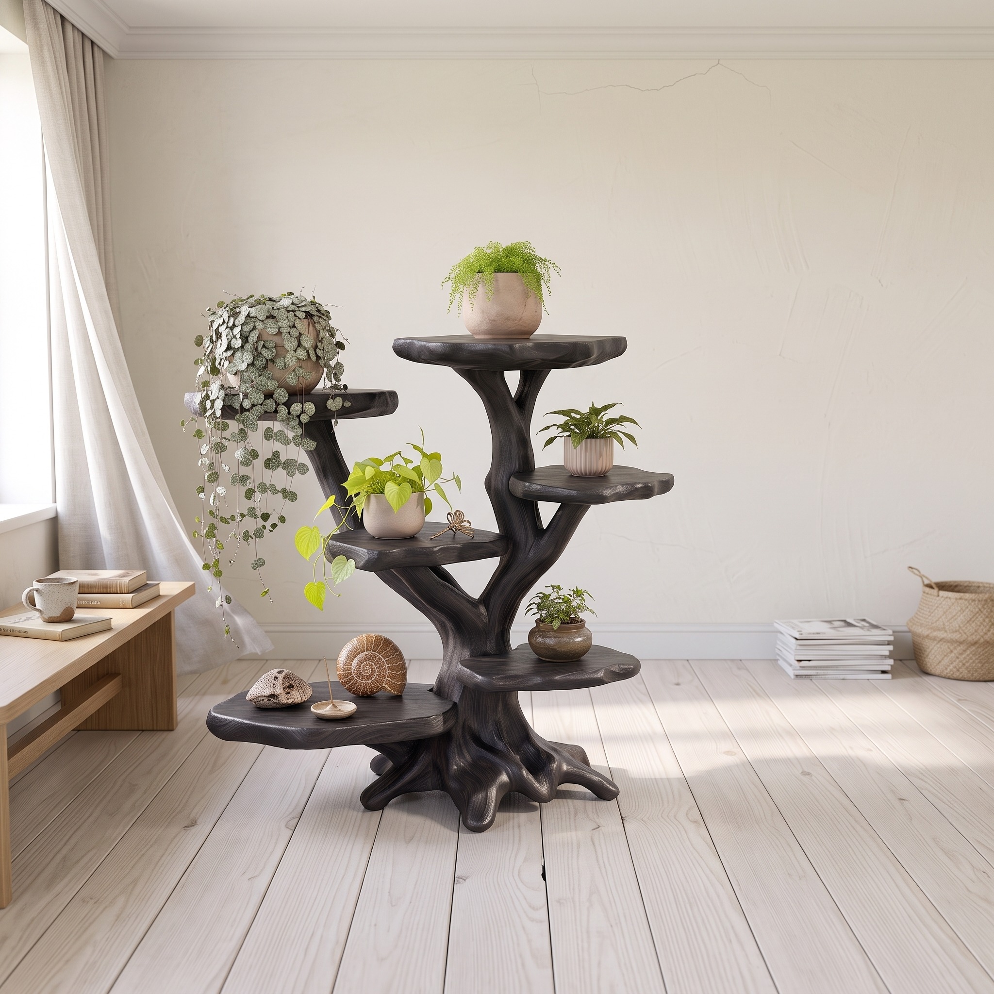 Modern Sculptural Tree Plant Stand Multi Tier Display for Patio Garden