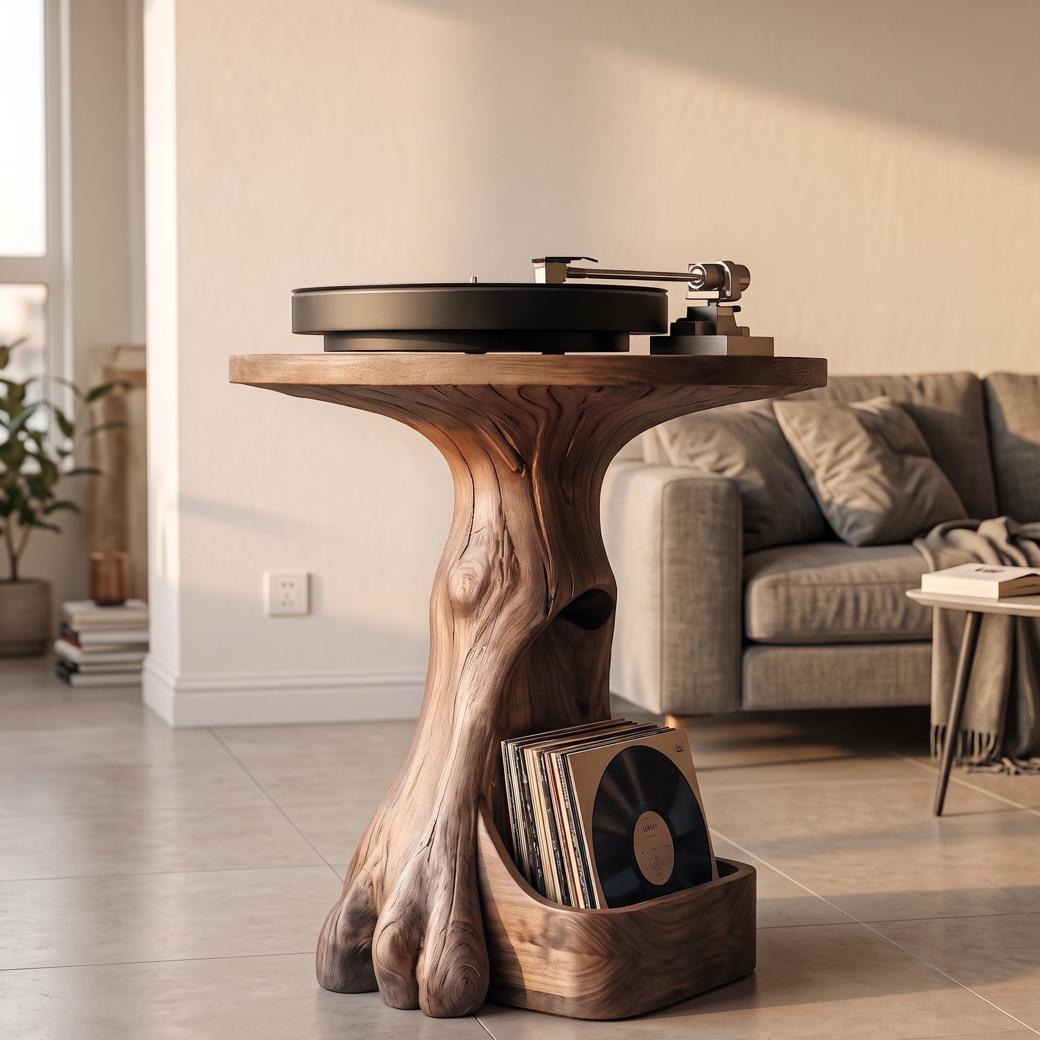 Modern Sculptural Tree Record Player Stand Vinyl Living Room