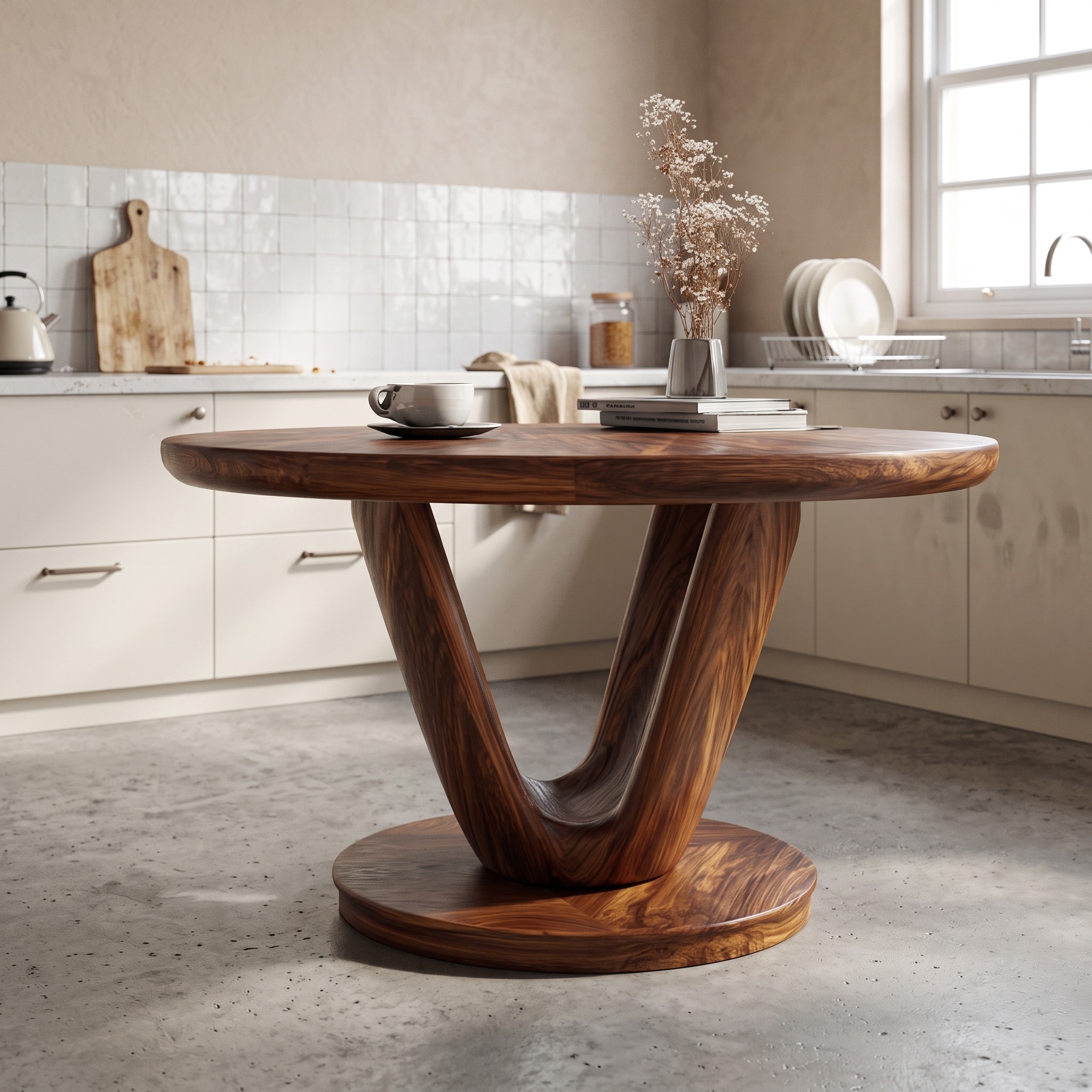 Modern Sculptural V Base Coffee Table, Unique Solid Wood Geometric Art Centerpiece Table for Living Room, Lounge