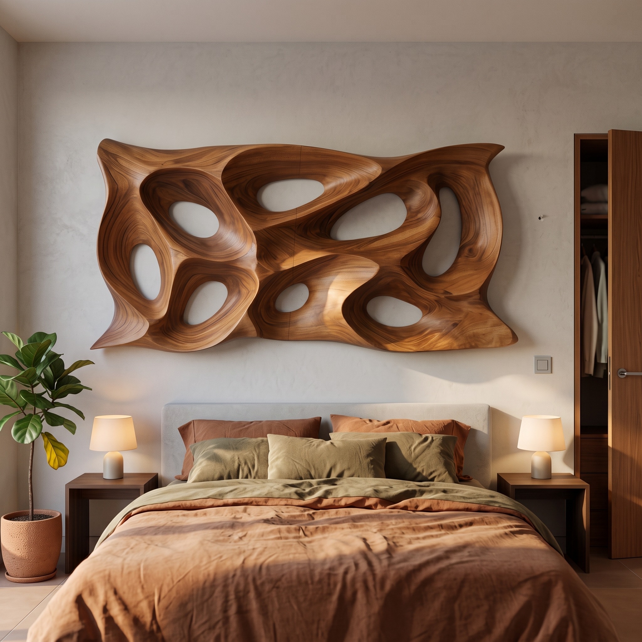 Modern Sculptural Wall Art, Abstract 3D Carved Wood Wall Sculpture Panel for Lounge & Living Room Decor