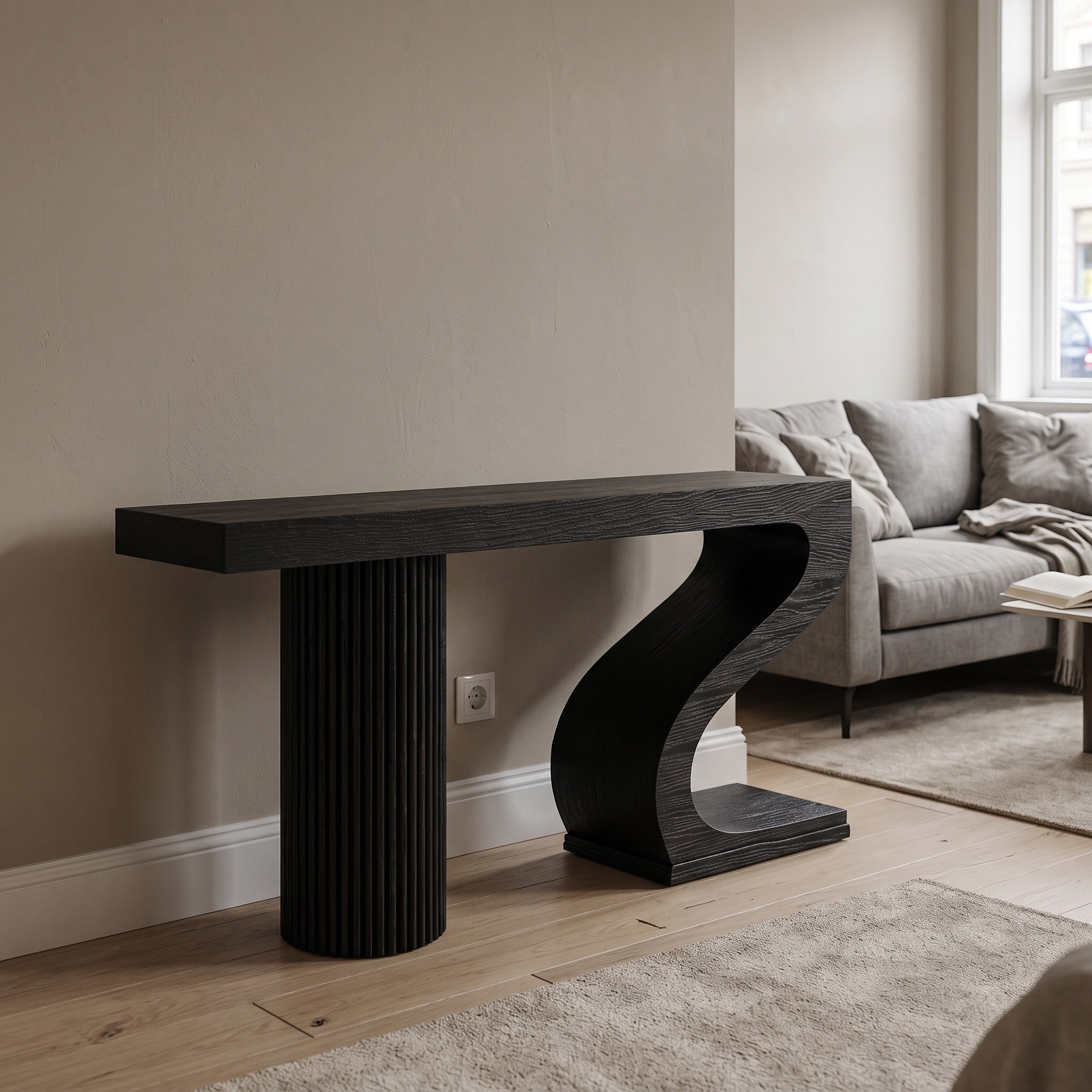 Modern Sculptural Wood Console Table, Handcrafted Entryway & Living Room Sofa Back Table