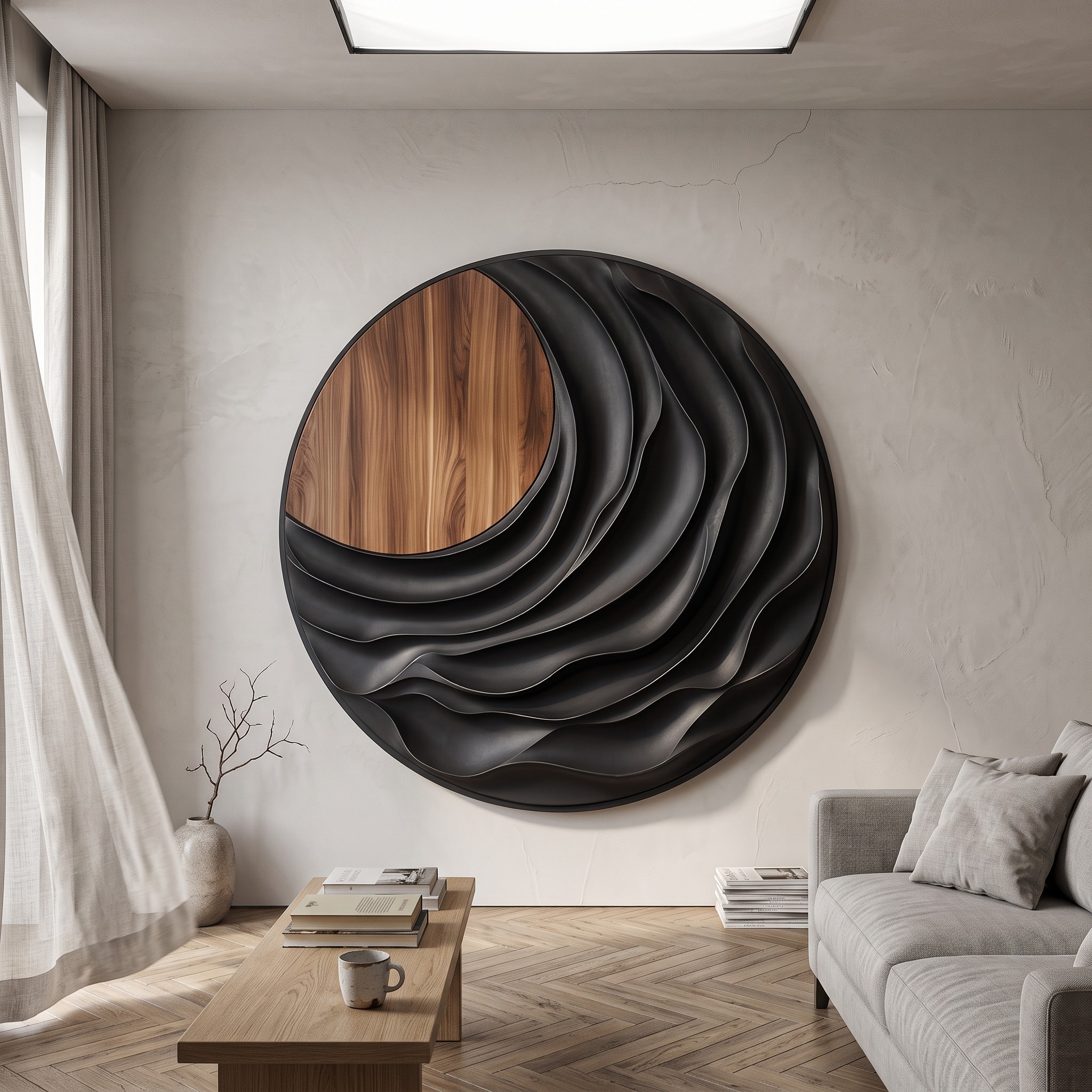 Modern Sculptural Wood Wall Art, Natural Abstract 3D Wall Decor Panel for Mountain Retreat Cabin and Lodge