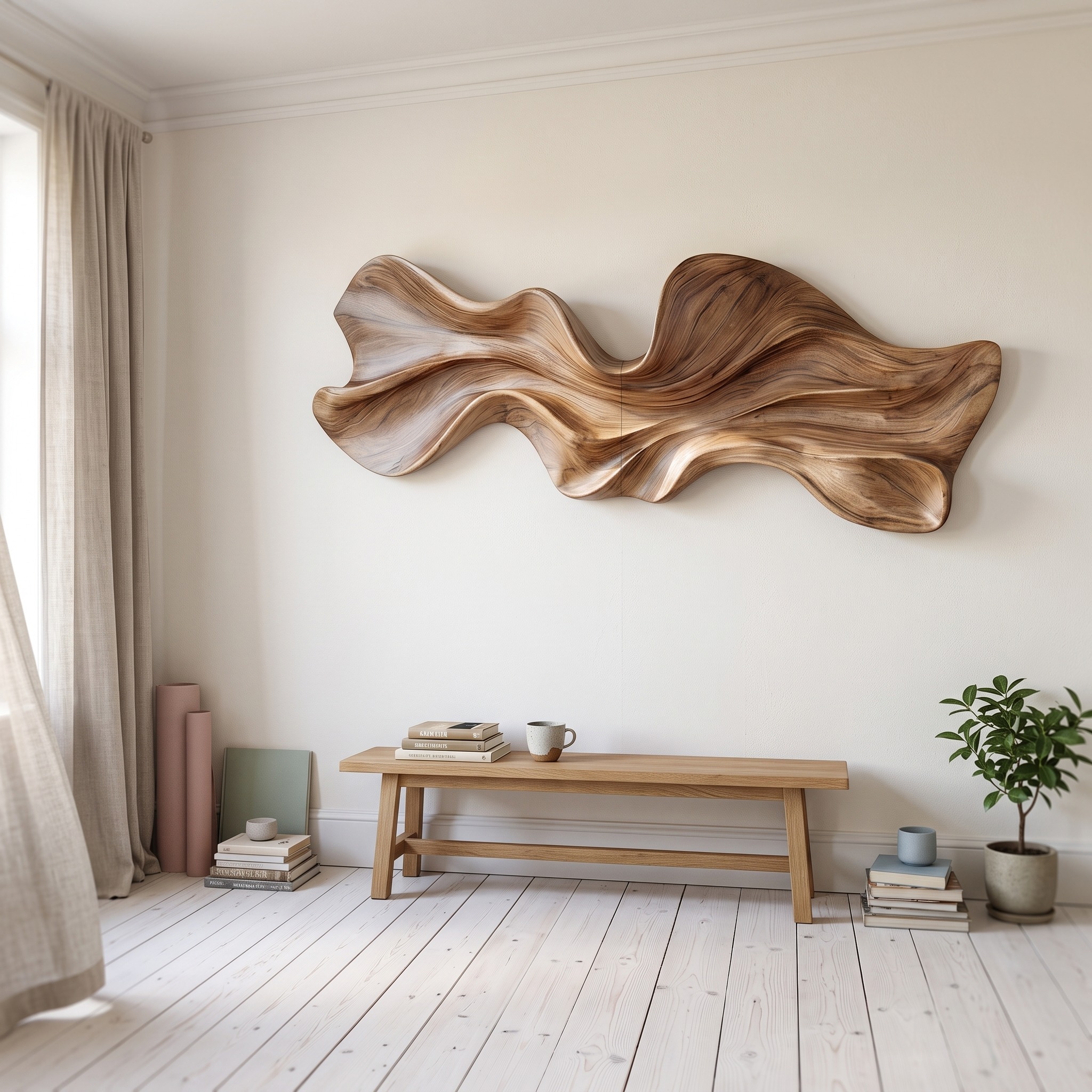 Modern Sculptural Wood Wall Decor, Handcrafted Abstract 3D Wooden Wall Art Panel for Office and Home Living Room