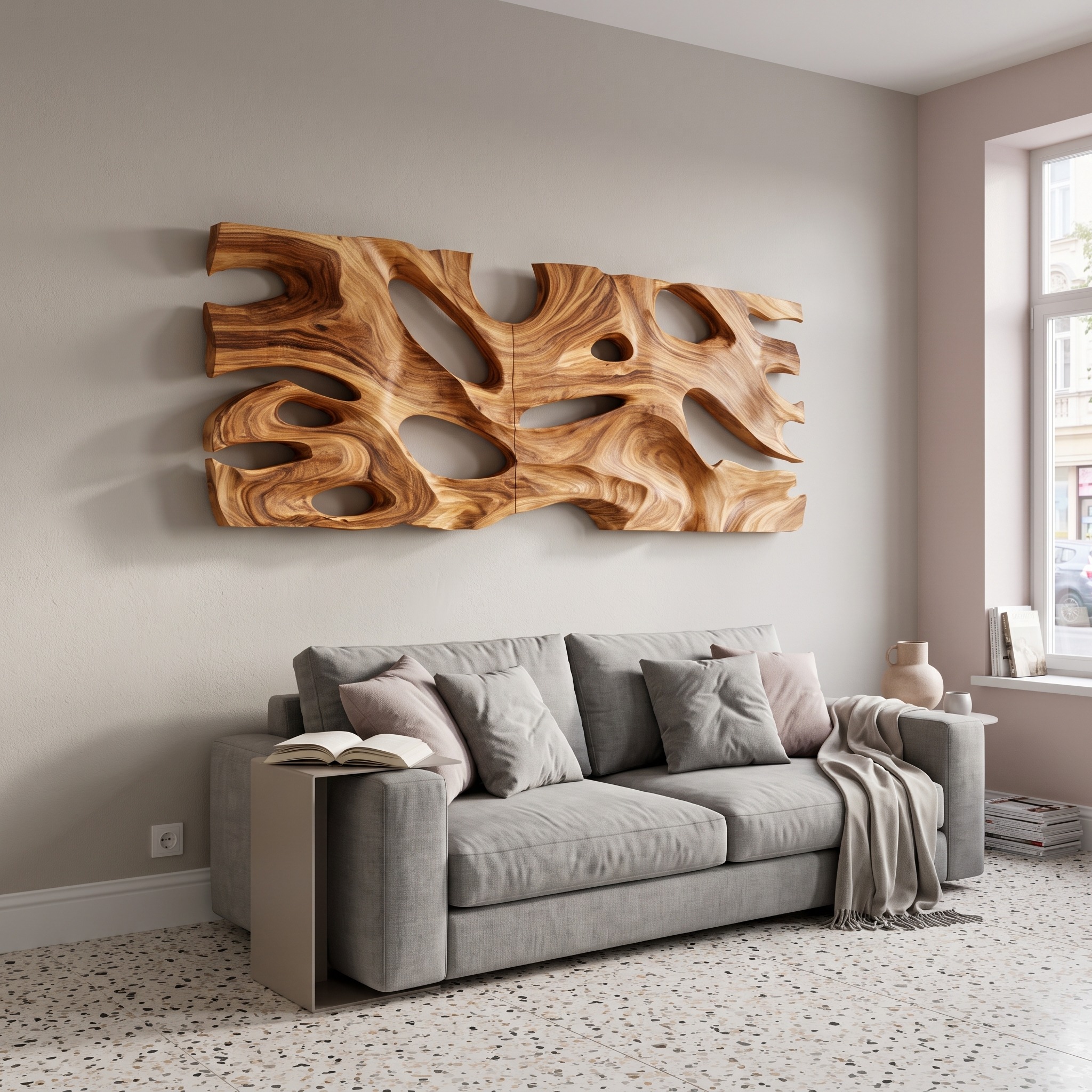 Modern Sculptural Wooden Wall Art for Living Room Decor