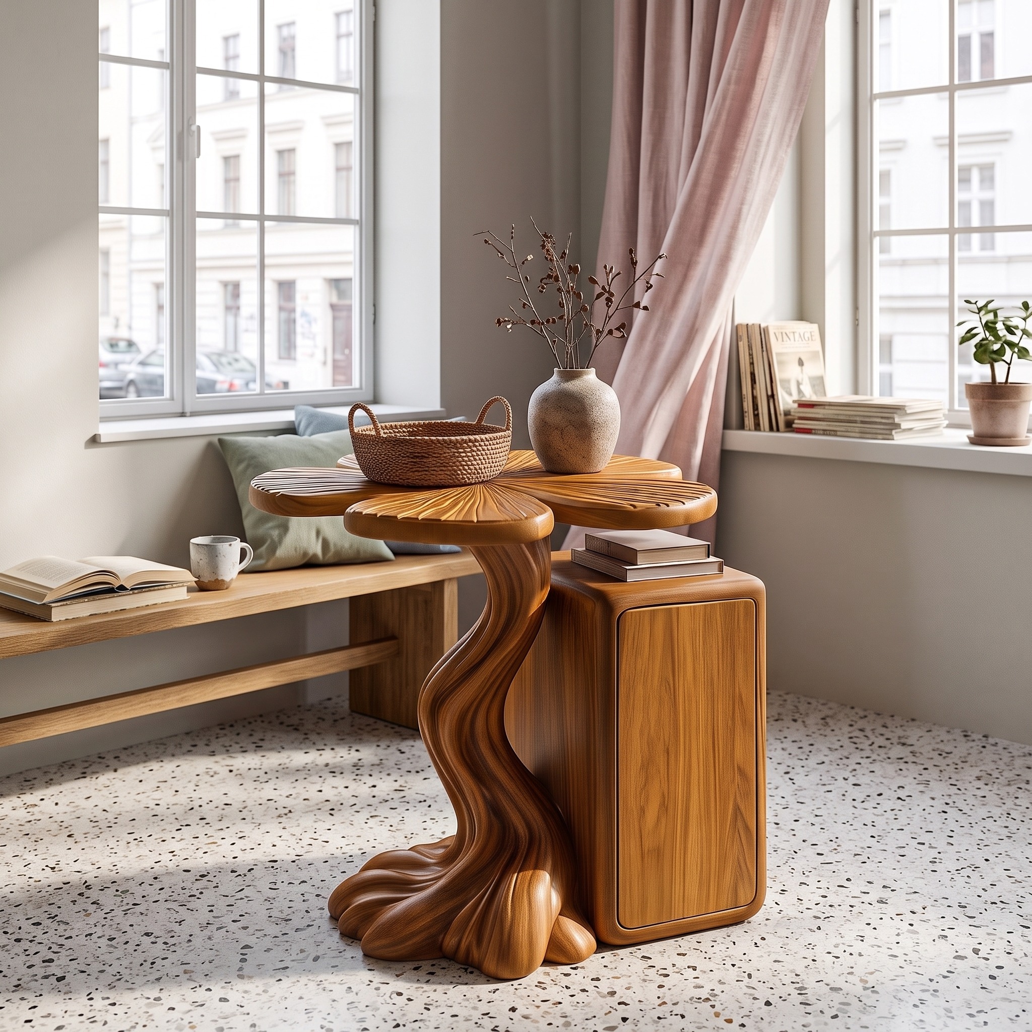 Modern Side Table with Tree Inspired Base for Living Room