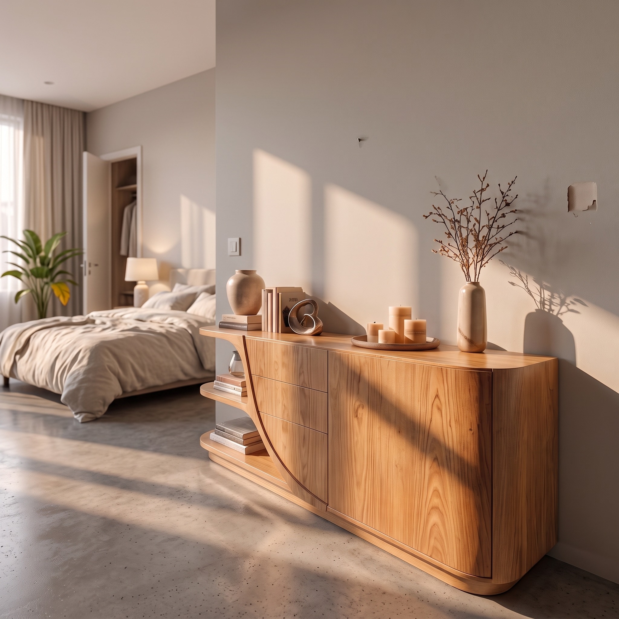 Modern Sideboard with Rounded Frame and Panel Doors for Living Room