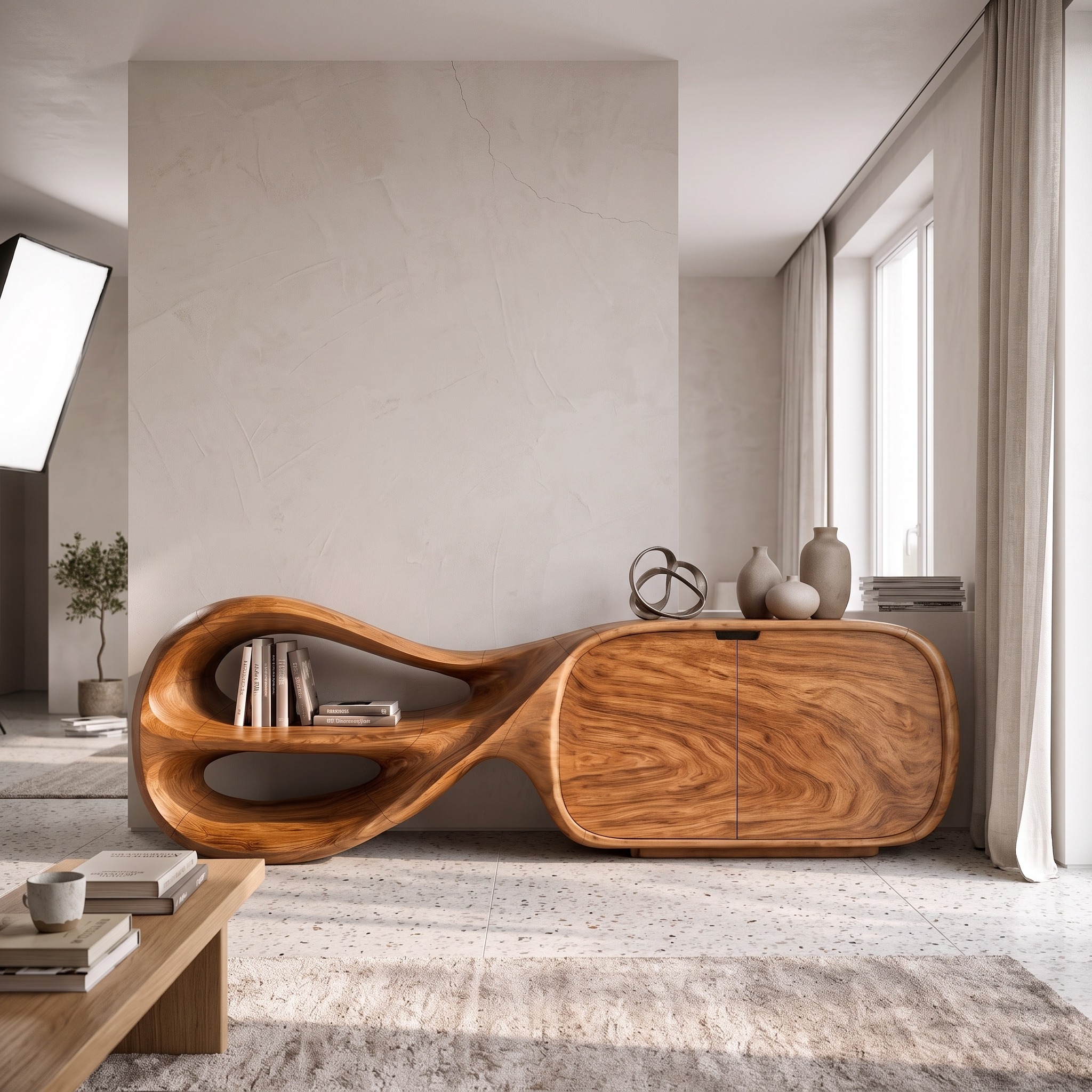 Modern Sideboard with Sculptural Curved Frame for Living Room