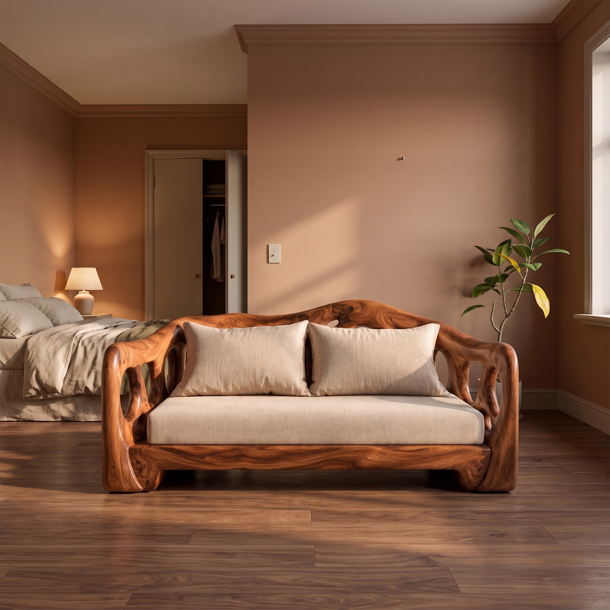 Modern Sofa with Sculptural Solid Wood for Living Room