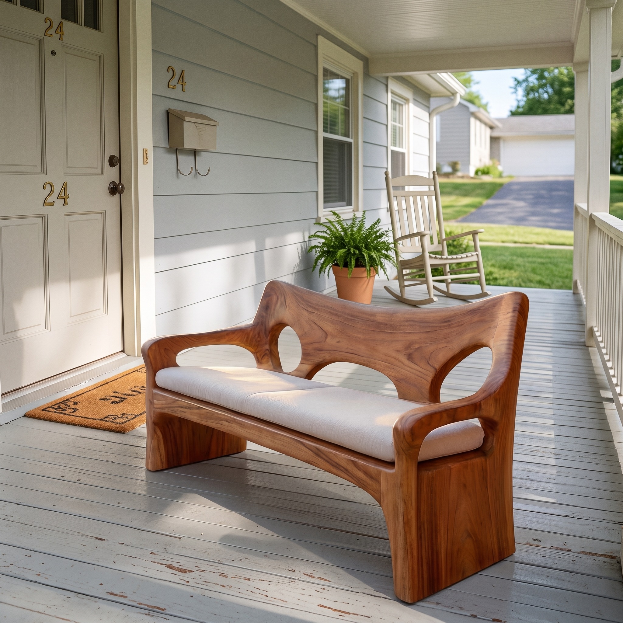 Modern Sofa with Sculptural Wood Frame, Contemporary Handcrafted Solid Wood Couch for Living Room, Model
