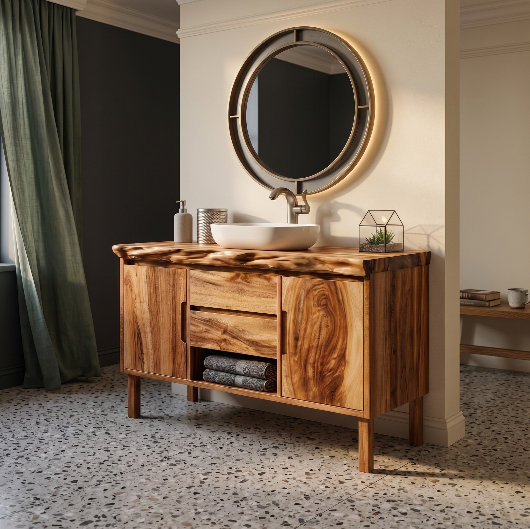 Modern Solid Wood Bathroom Vanity Cabinet, Space-Saving Sink Washstand and Storage for Apartment Bathroom