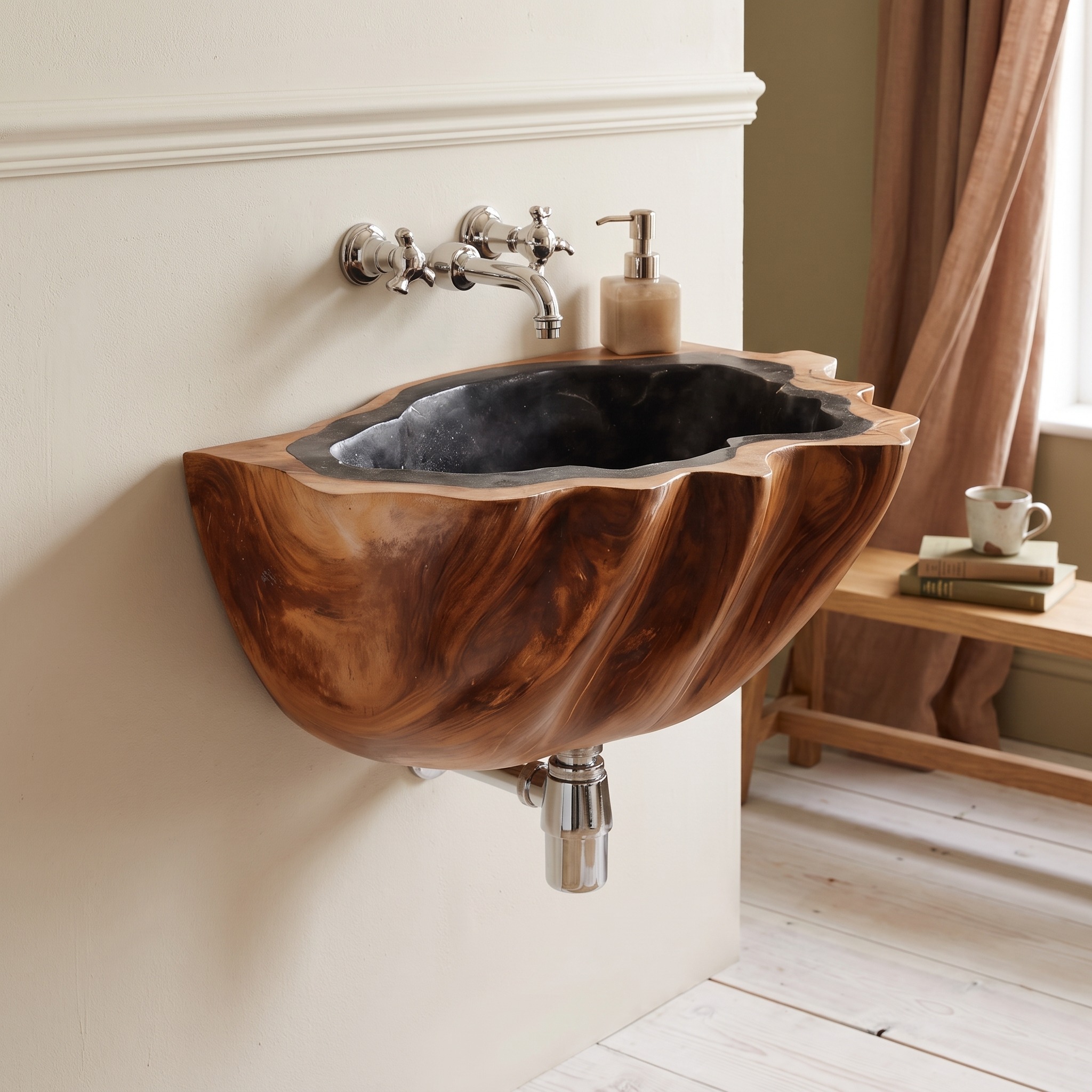 Modern Solid Wood Bathroom Vanity Sink, Handcrafted Wooden Vanity Storage Cabinet for Clean Restroom Home Design