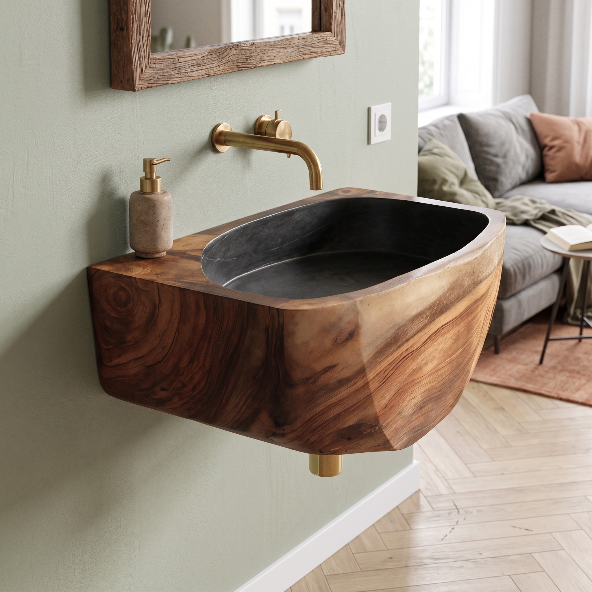 Modern Solid Wood Bathroom Vanity Sink, Minimalist Wooden Floating Console & Storage Cabinet