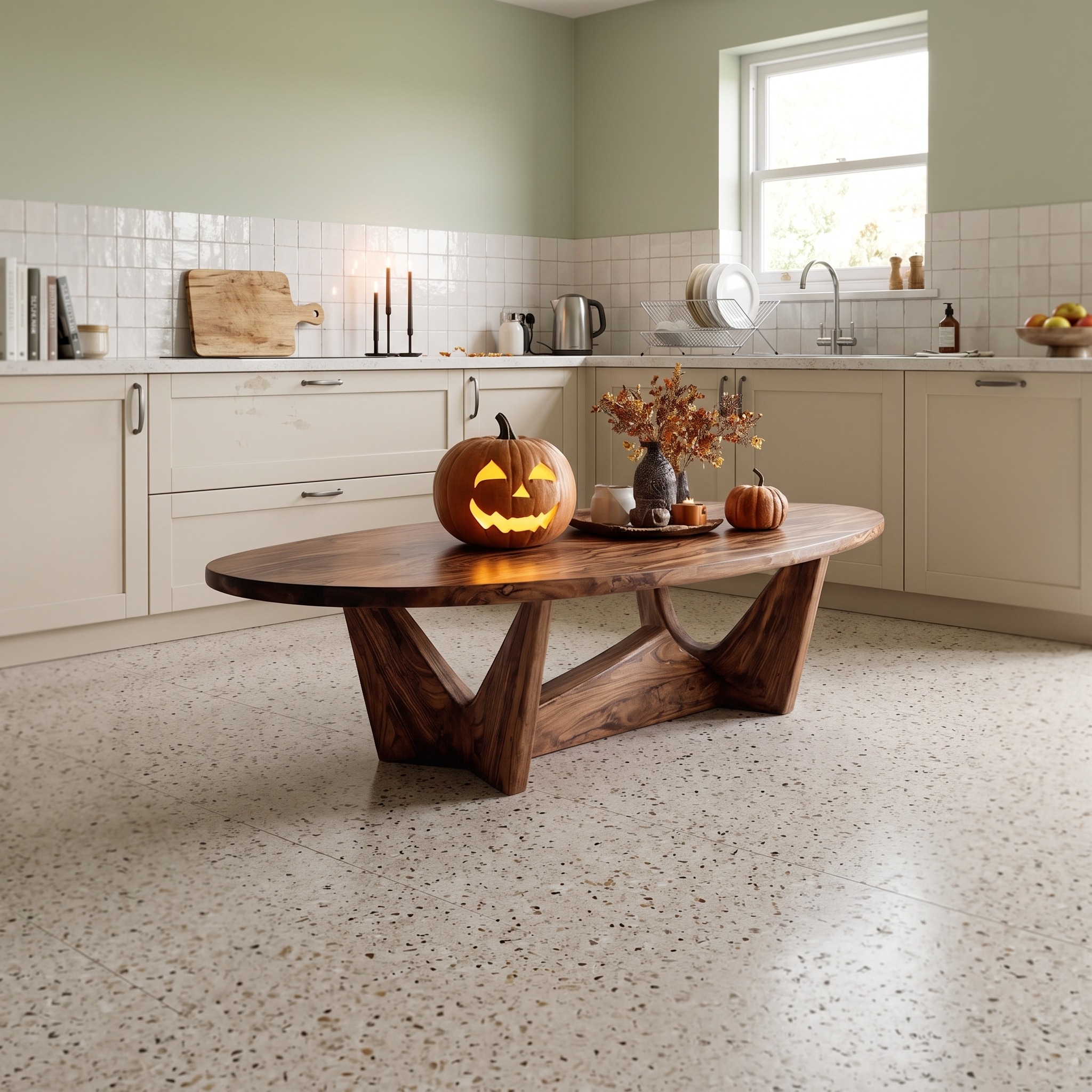 Modern Solid Wood Coffee Table, Halloween Inspired Handcrafted Accent Entryway Table & Living Room Furniture Design