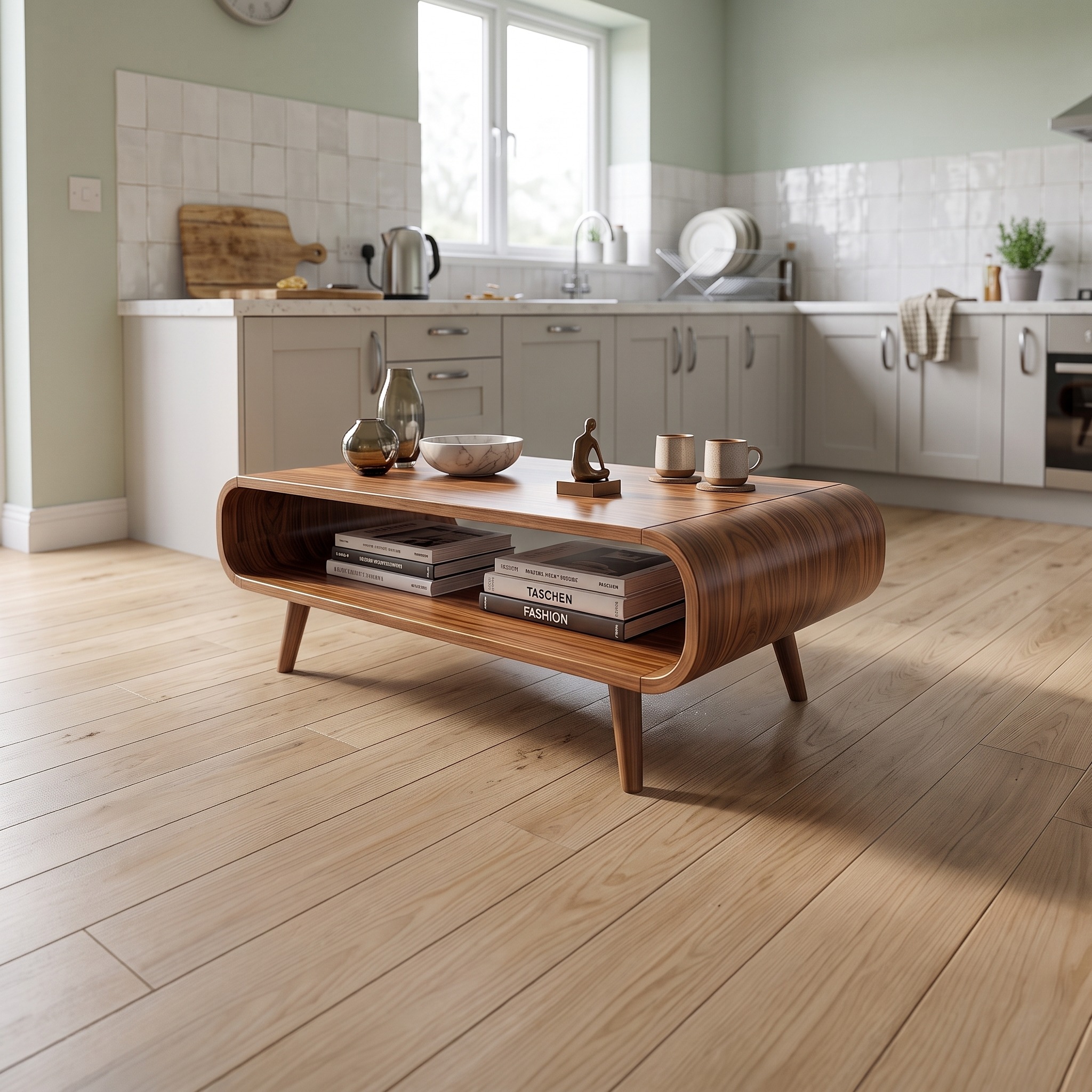 Modern Solid Wood Coffee Table with Shelf, Open Storage Center Table for Living Room and Lounge Space, Minimalist