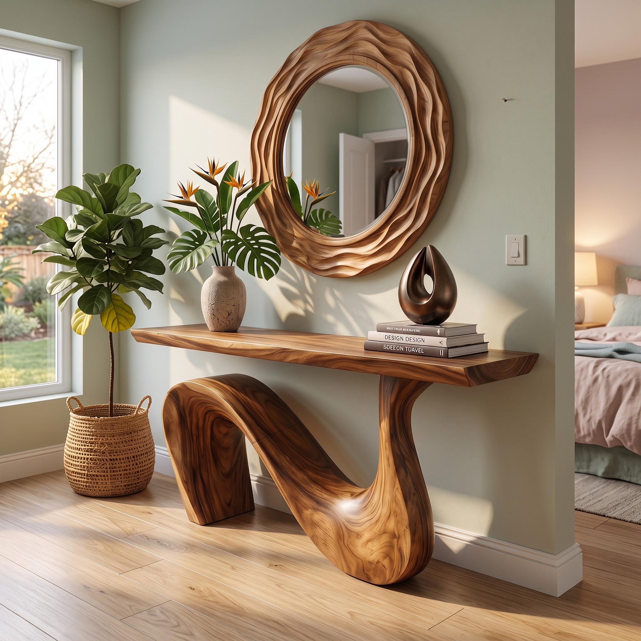 Modern Solid Wood Console Table, Handcrafted Wooden Entryway Foyer Table & Living Room Accent Furniture