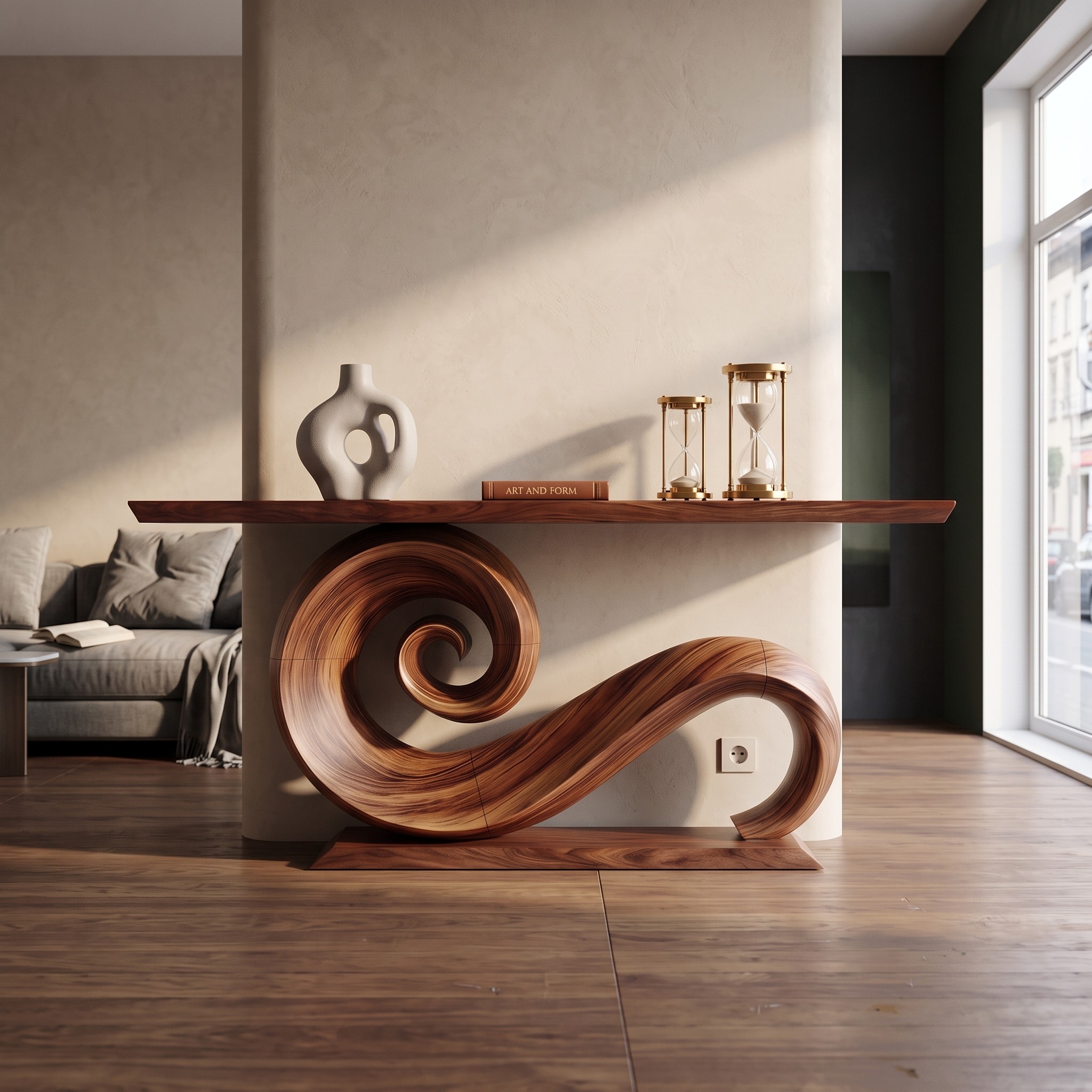 Modern Solid Wood Console Table, Organic Live Edge Wood Entryway Foyer Table for Living Room and Hallway Decor