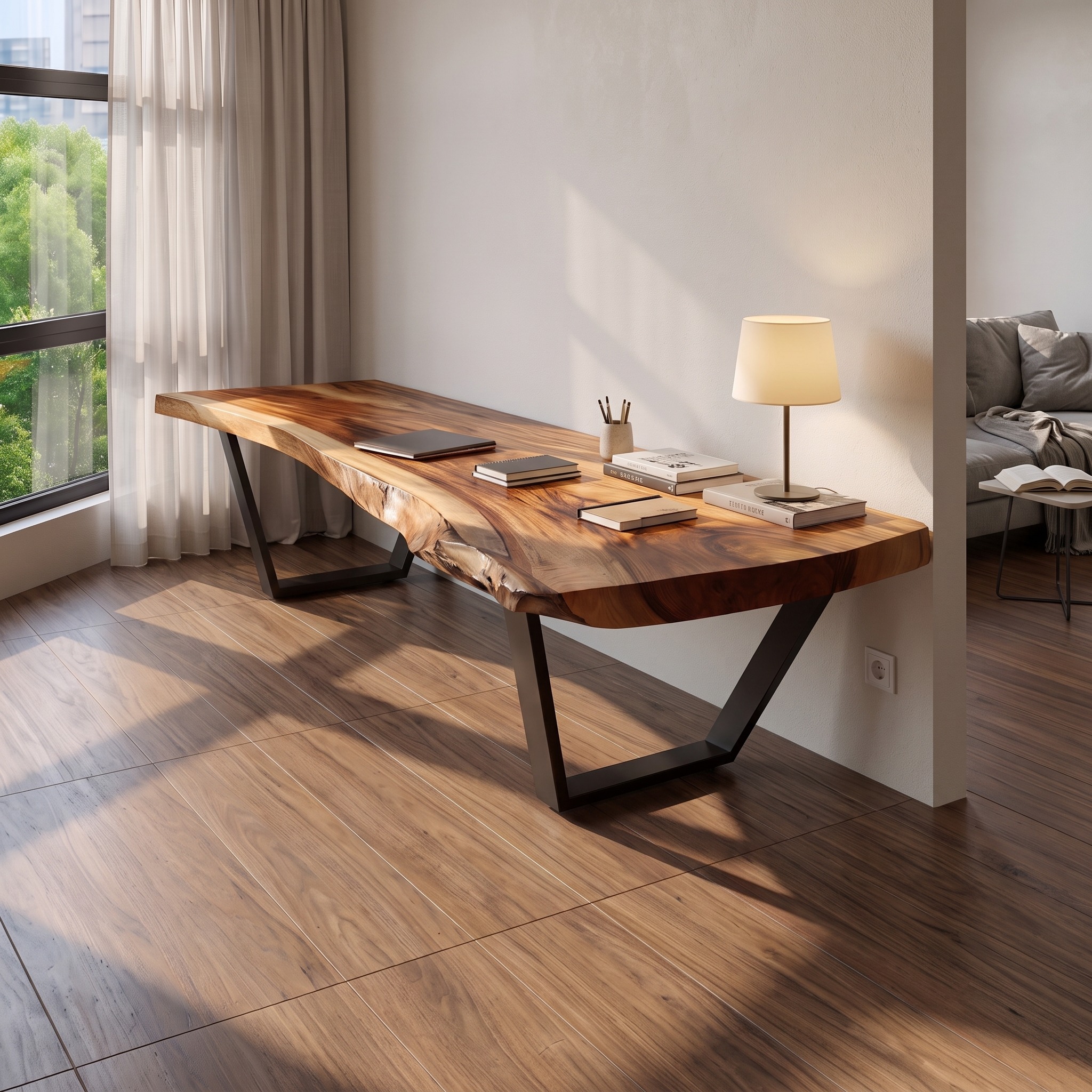 Modern Solid Wood Desk, Handcrafted Wooden Computer Laptop Study Writing Table for Bedroom and Home Office Work