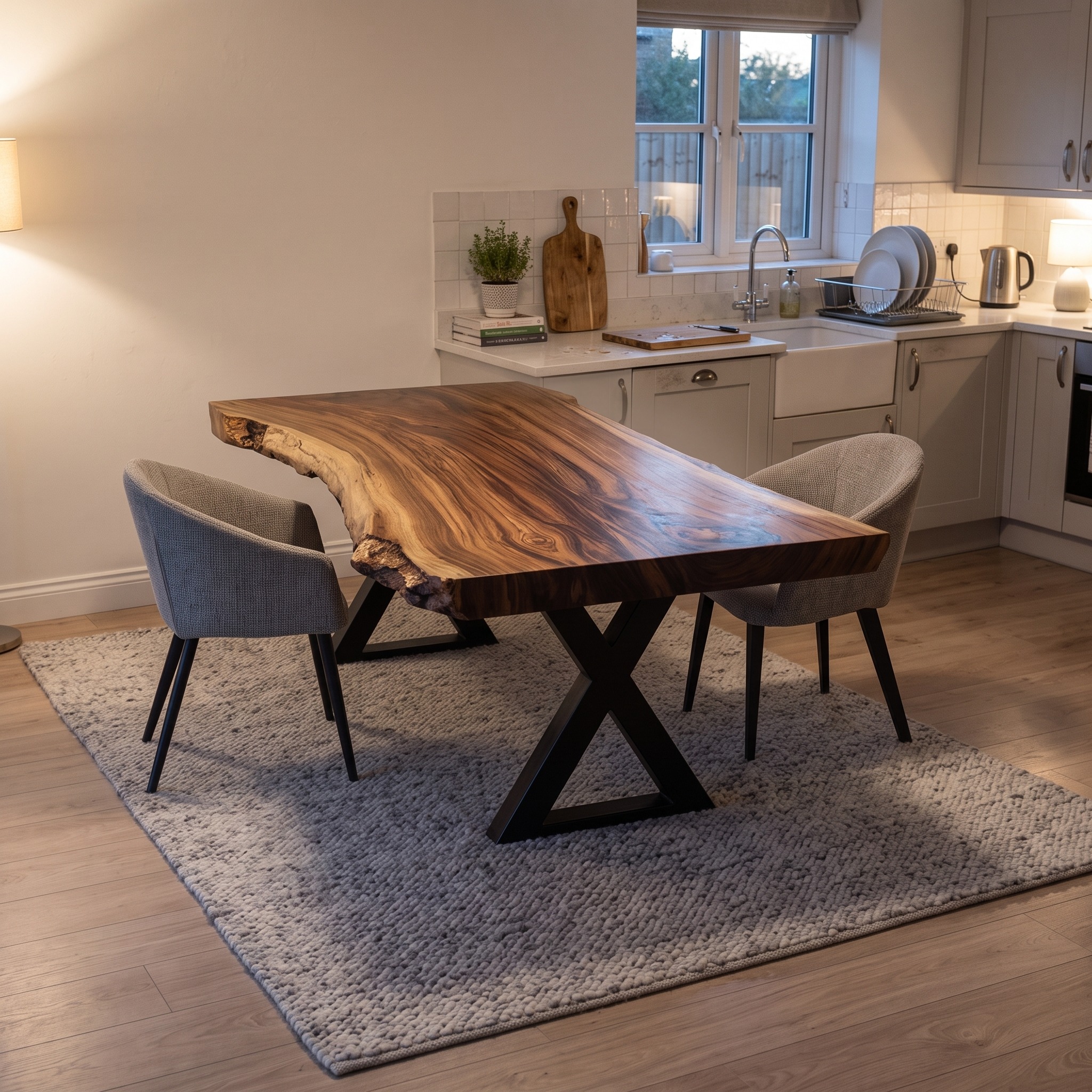 Modern Solid Wood Dining Table, Minimalist Metal Legs Kitchen Table, Handcrafted Dining Room Table