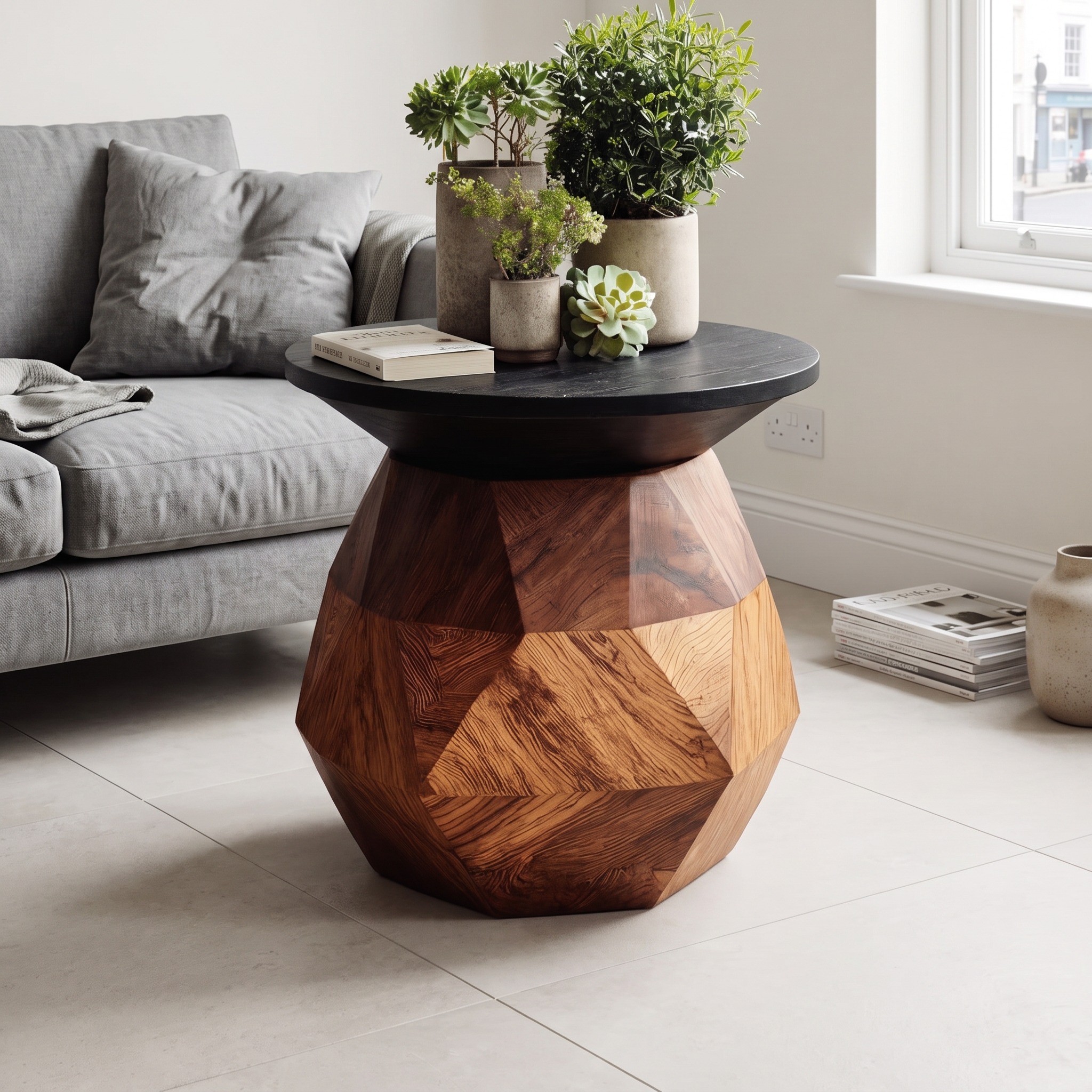 Modern Solid Wood End Table, Minimalist Block Side Table & Bedside Nightstand for Contemporary Living Room Decor