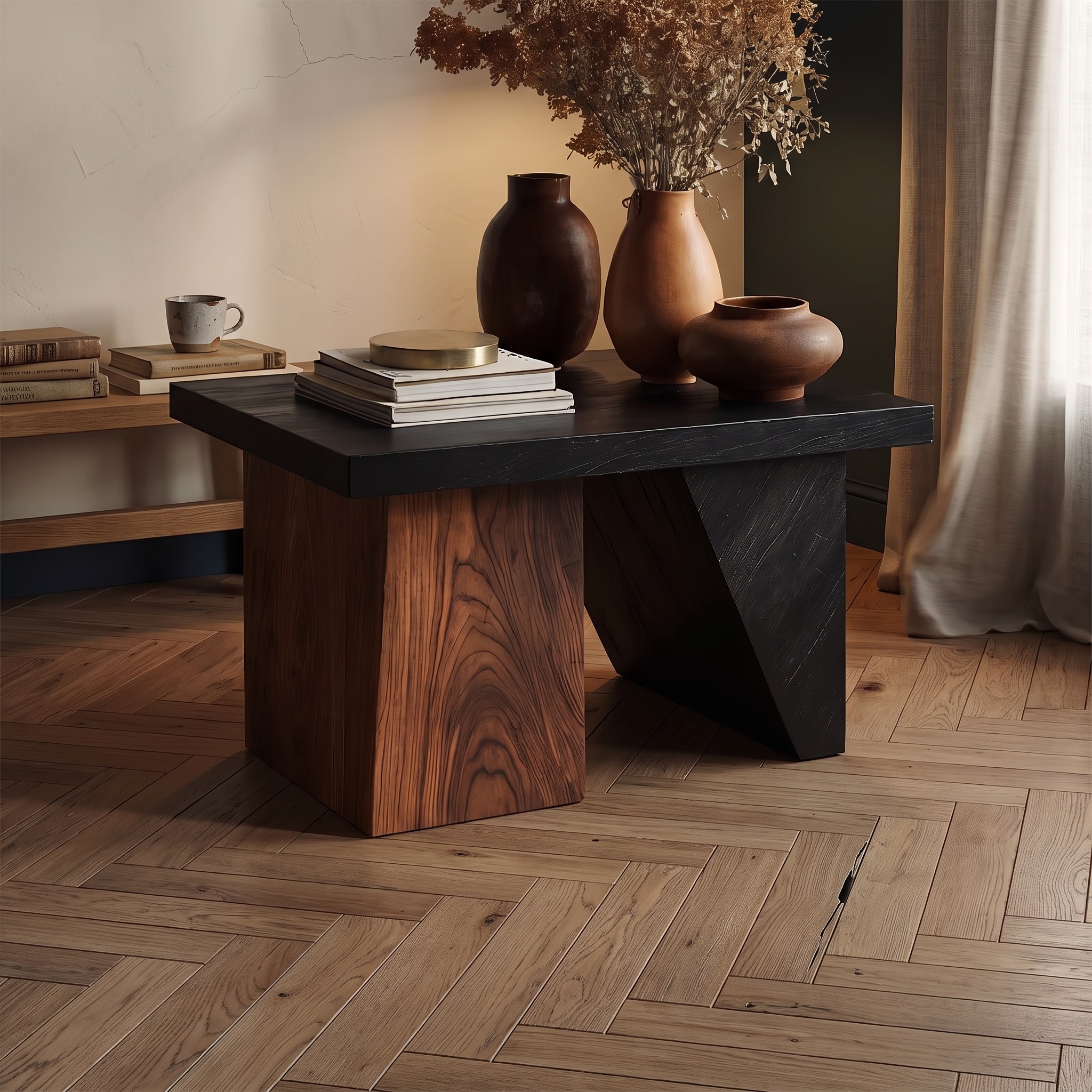Modern Solid Wood End Table, Natural Oak Finish Accent Pedestal Nightstand for Living Room and Entryway
