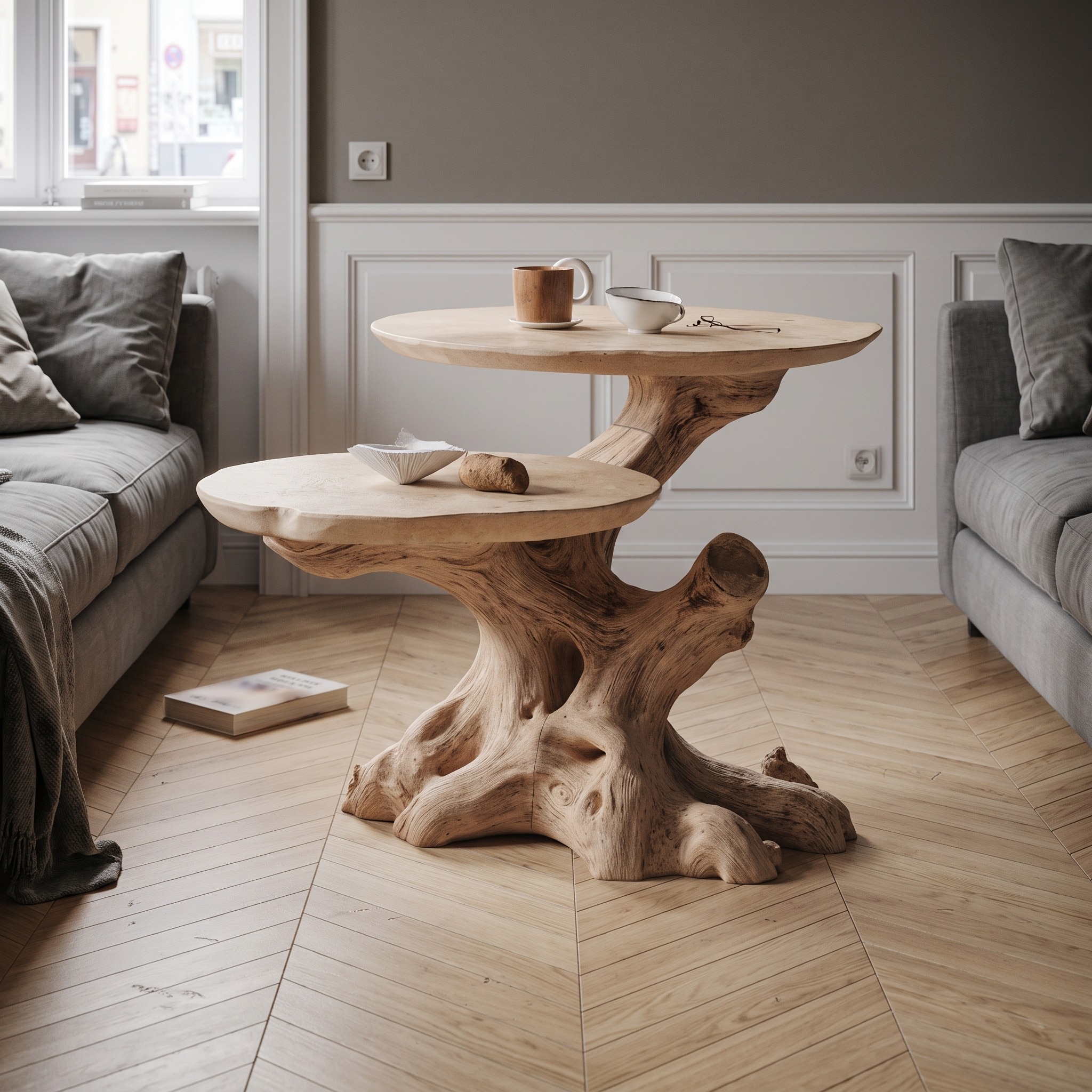 Modern Solid Wood End Table, Rustic Side Table for Living Room & Bedroom, Small Nightstand Accent Furniture