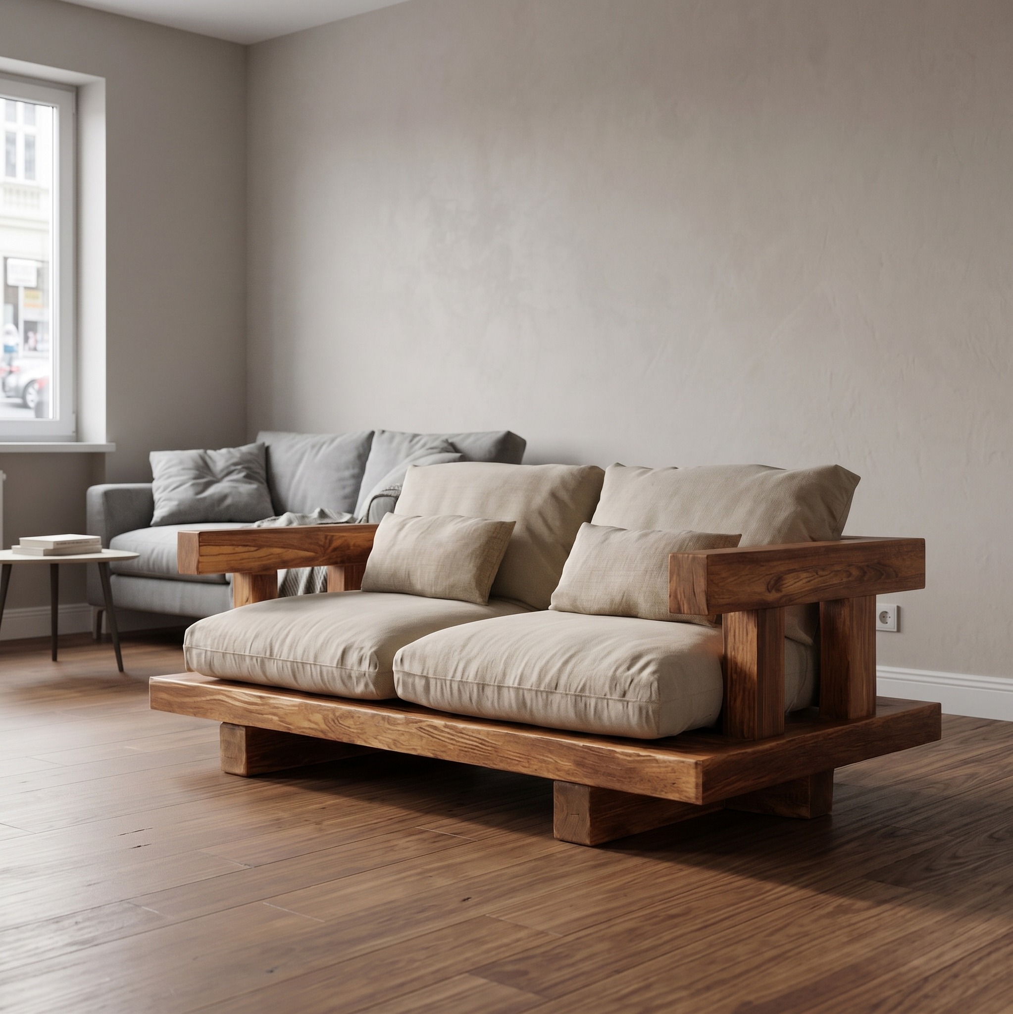 Modern Solid Wood Platform Sofa Living Room Minimalist Lounge Couch