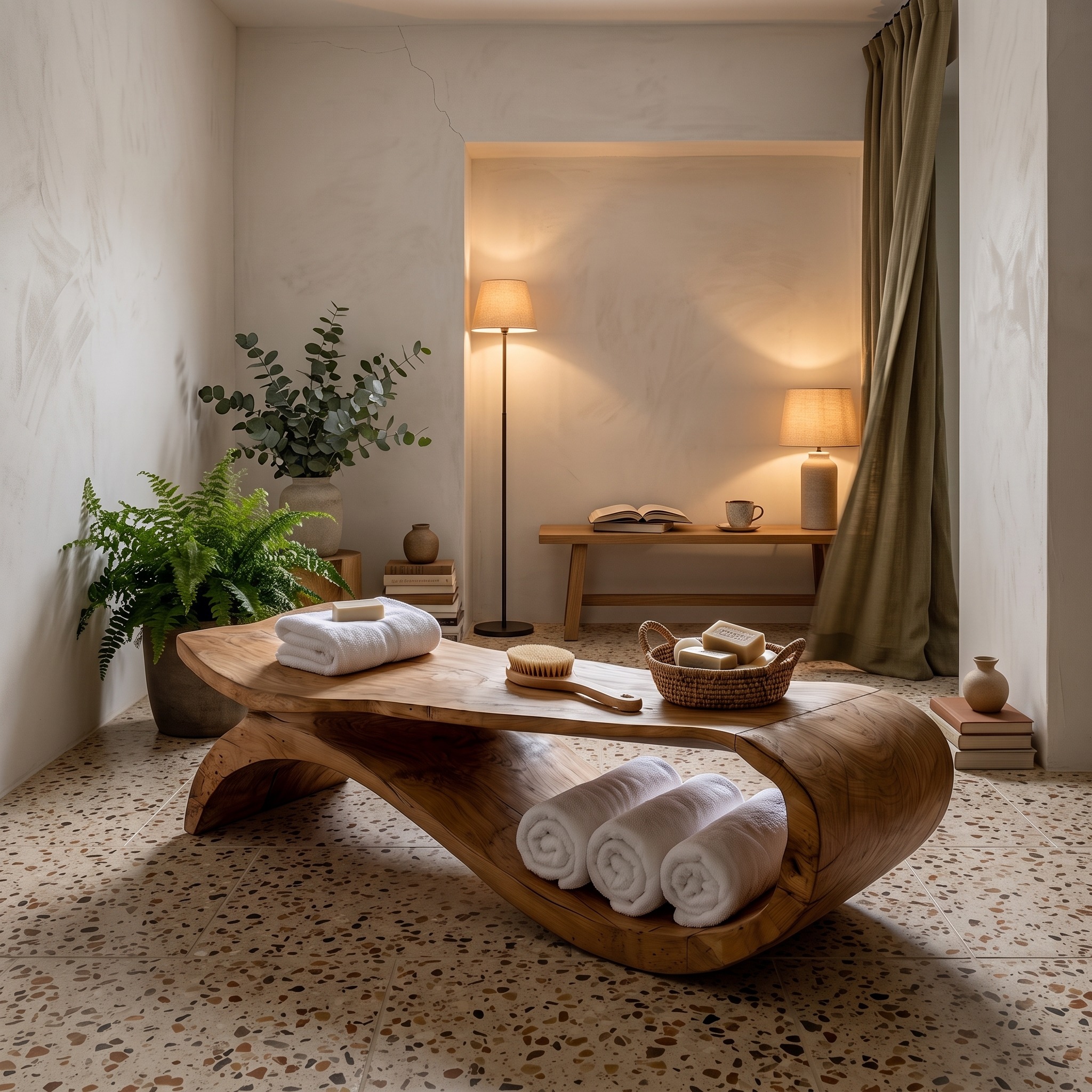 Modern Solid Wood Shower Bench, Waterproof Spa Bath Stool Seat for Bathroom and Sauna, Minimalist Design