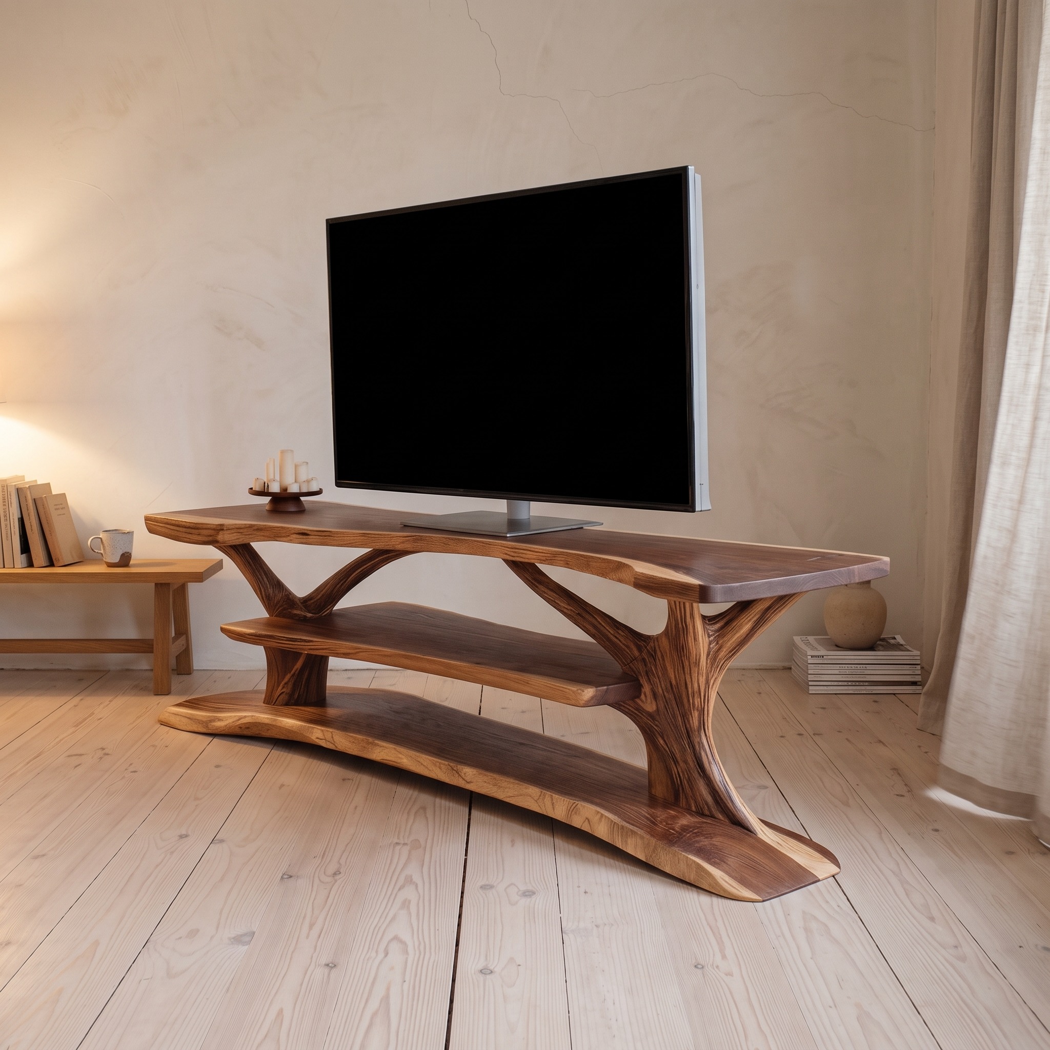 Modern Solid Wood TV Console, Contemporary Media Center & Entertainment Stand for Living Room Furniture