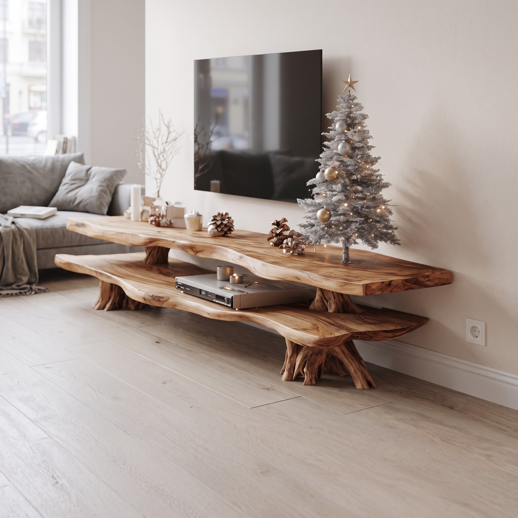 Modern Solid Wood TV Console, Live Edge Media Stand & Entertainment Center for Living Room