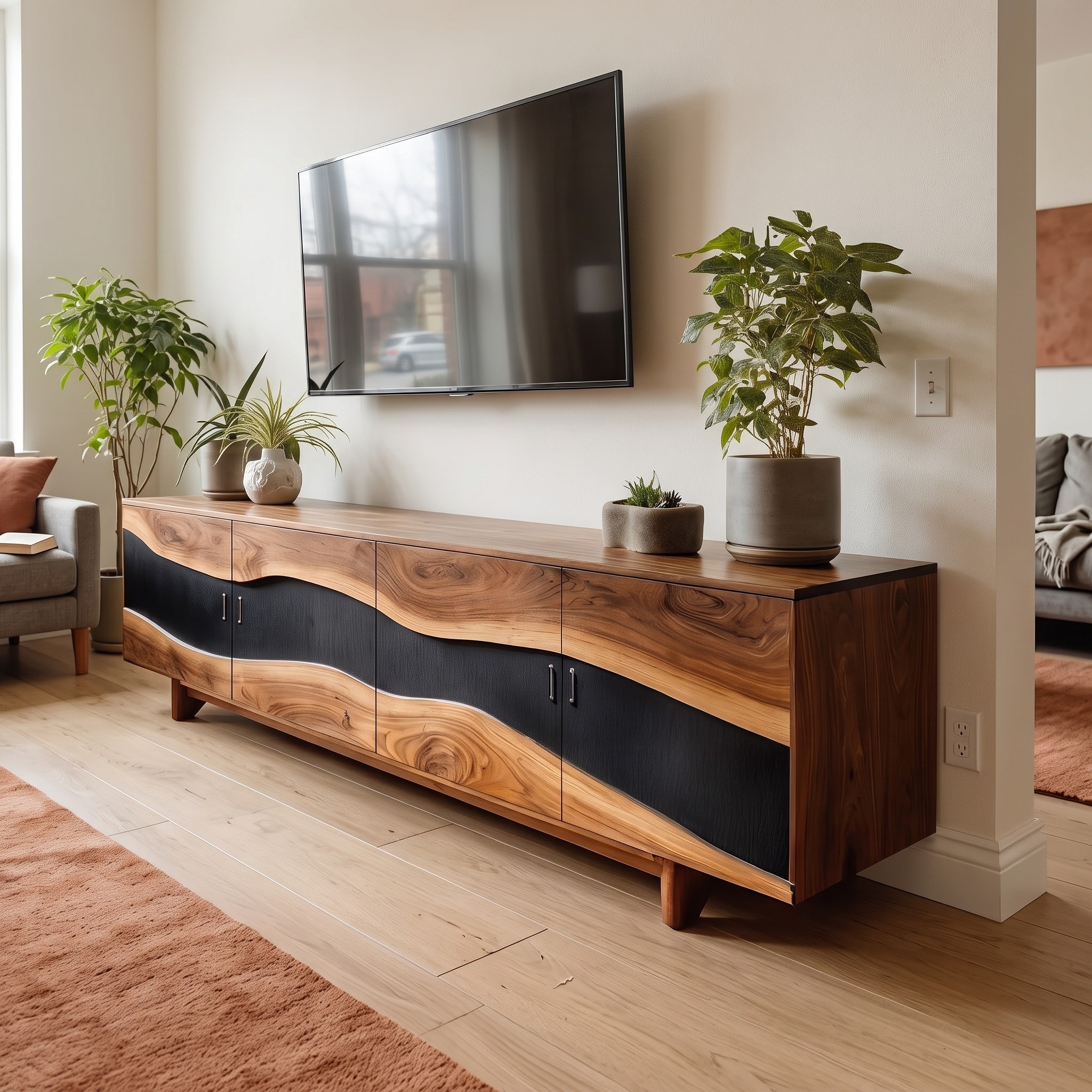 Modern Solid Wood TV Stand, Minimalist Wooden Media Console & Entertainment Center for Living Room