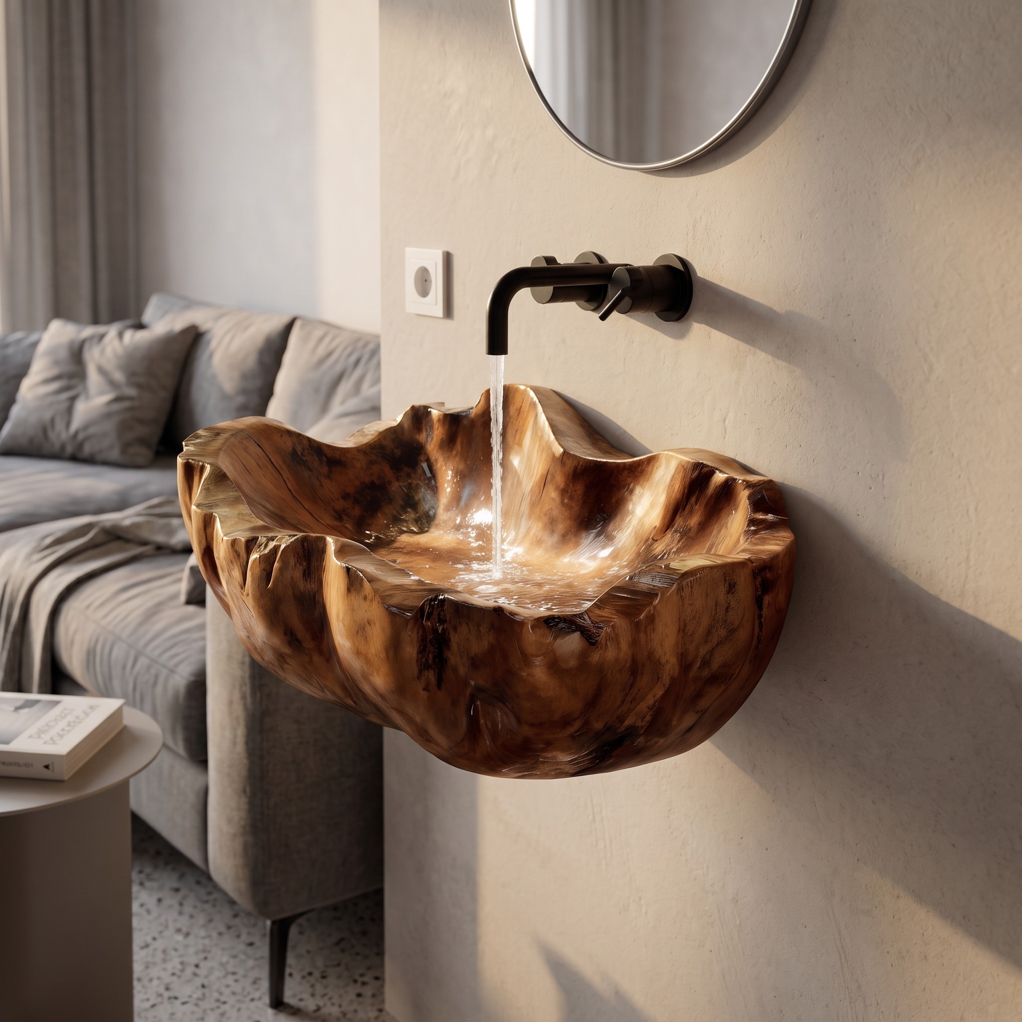 Modern Solid Wood Vessel Sink, Luxury Handcrafted Wooden Bathroom Wash Basin for Vanity Countertop