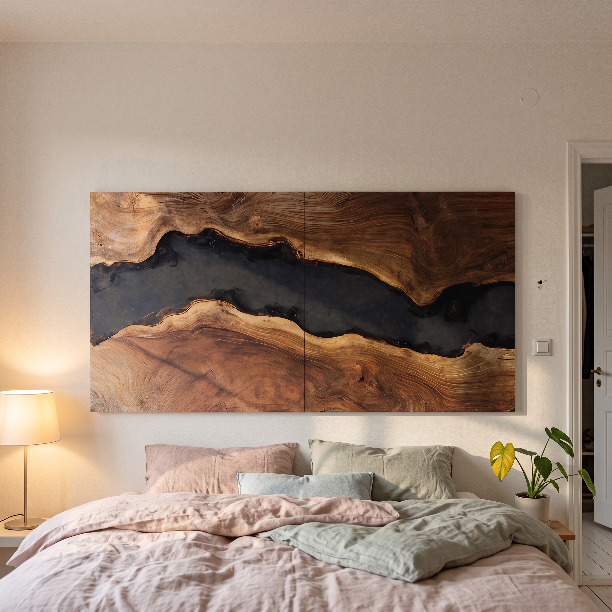 Modern Solid Wood Wall Sculpture, Handcrafted Wooden Wall Art Panel Decor for Bedroom & Living Room