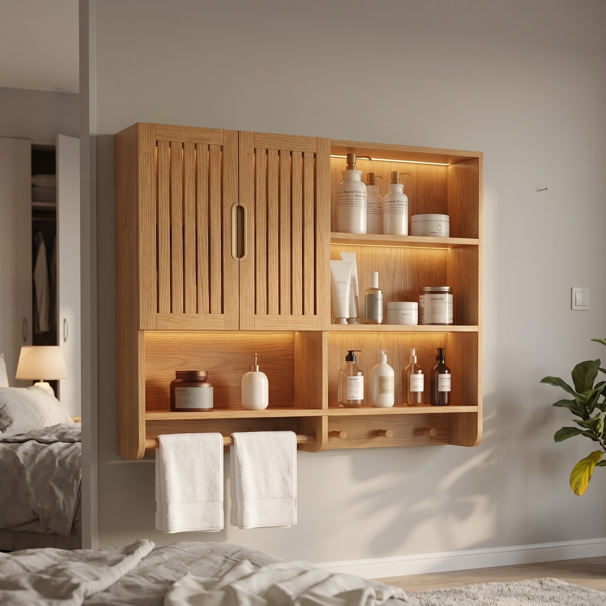 Modern Spa Bathroom Storage Cabinet, Luxury Solid Wood Hanging Medicine Cabinet, Wall Mounted Restroom Organizer
