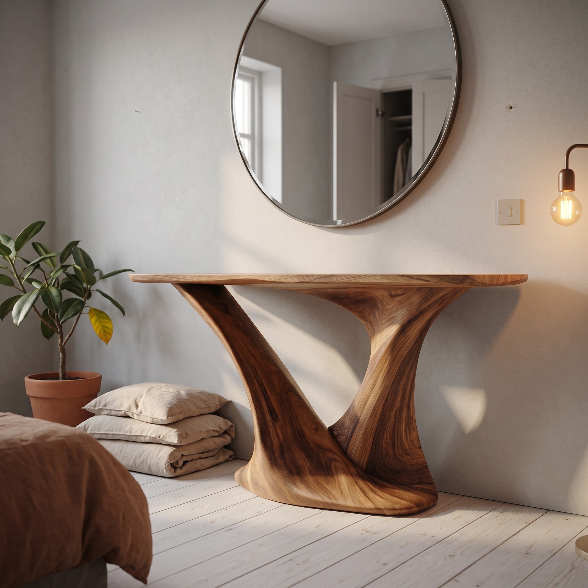 Modern Split Pedestal Wood Console Table, Handcrafted Entryway, Hallway & Sofa Back Table
