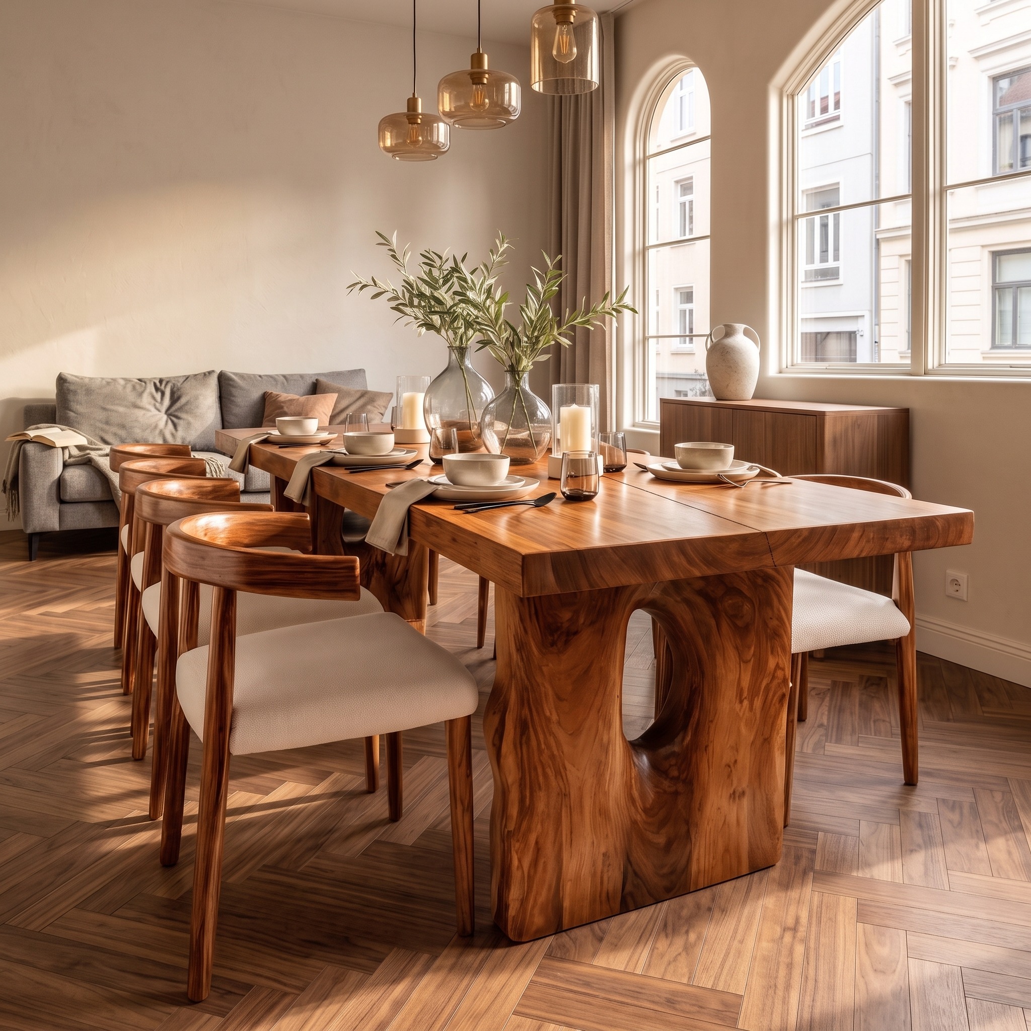 Modern Statement Dining Table with Nature Inspired Support Frame for Dining Room
