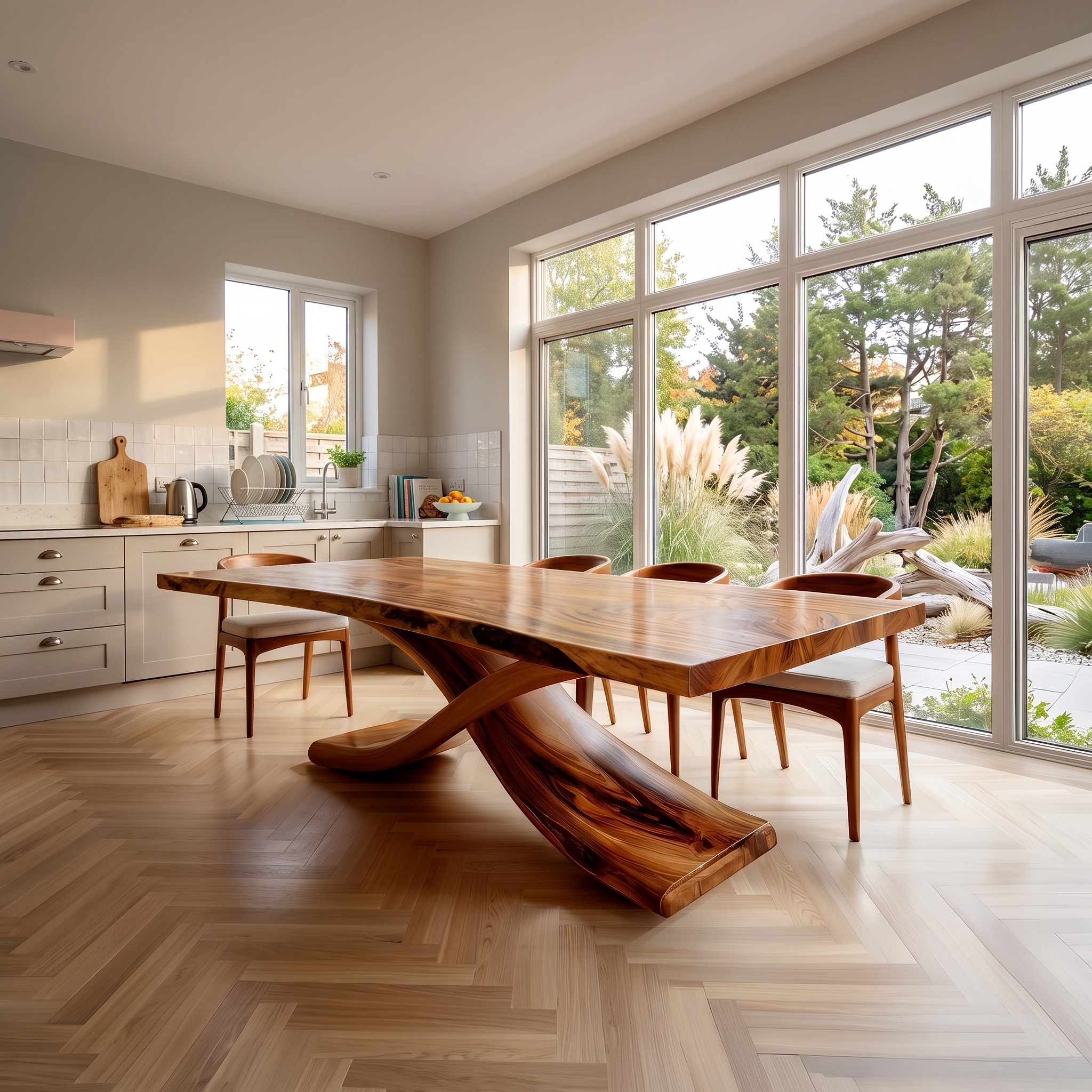 Modern Thick Top Solid Wood Dining Table, Handcrafted Heavy Duty Wooden Kitchen Dinner Table Furniture